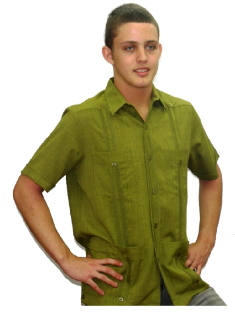 Men's Olive Short Sleeve Guayabera