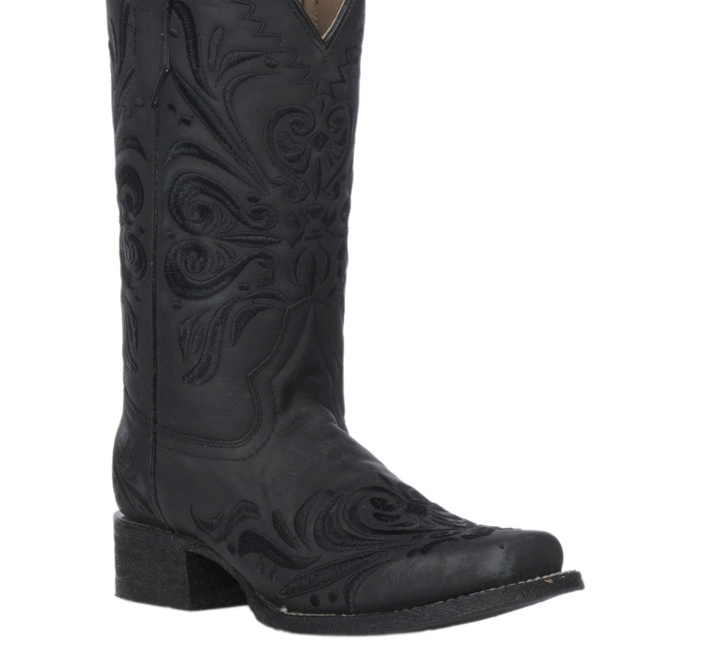 Circle G by Corral Women's Black with Black Filigree Embroidery Square Toe Western Boot