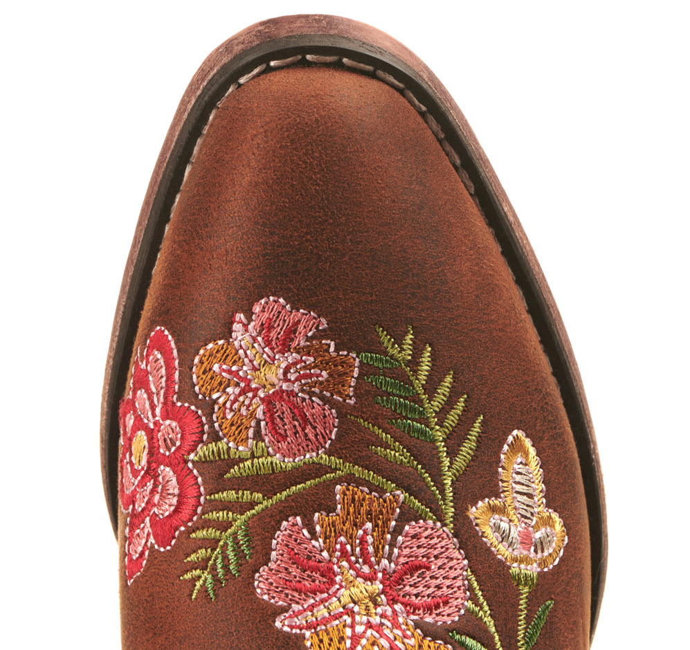 Women's Brown Boot with Floral Embroidery Snip Toe
