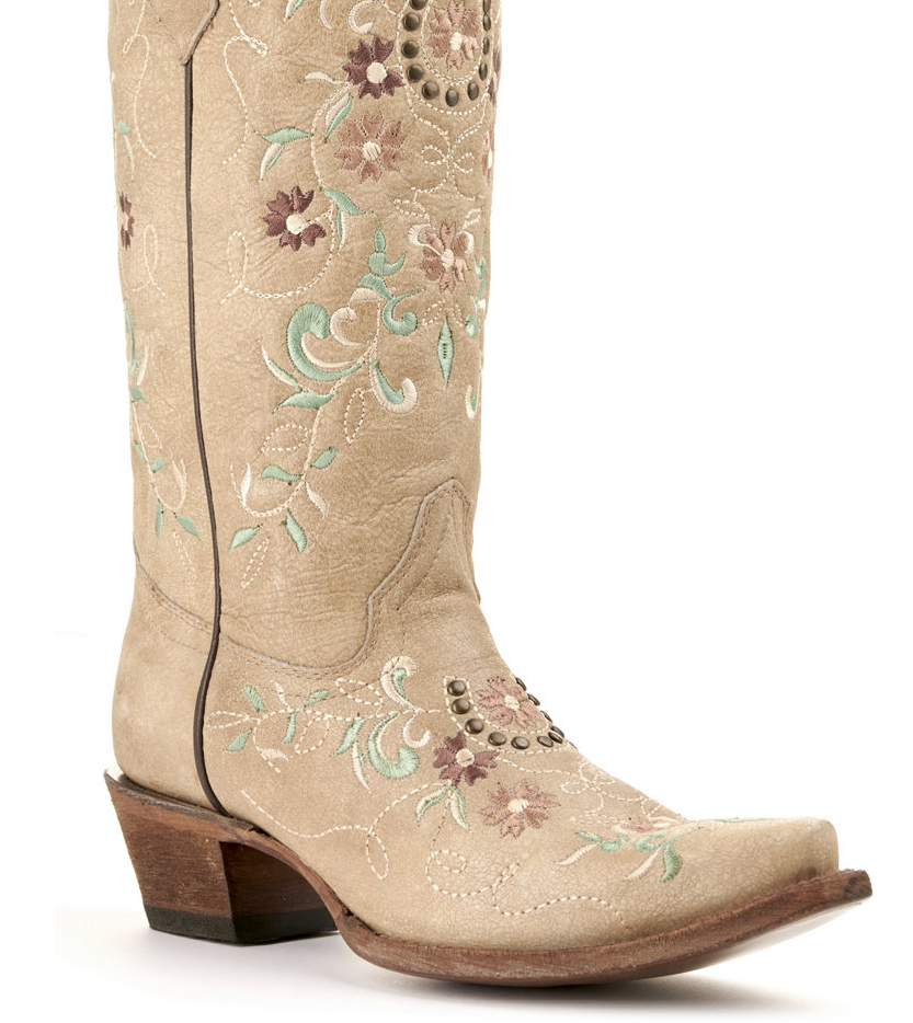 Circle G by Corral Women's Sand Brown with Floral Embroidery Snip Toe Western Boots