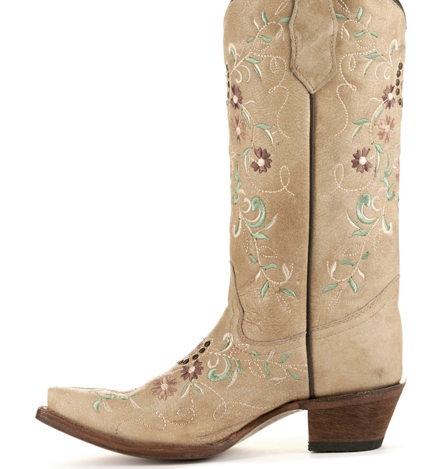 Circle G by Corral Women's Sand Brown with Floral Embroidery Snip Toe Western Boots