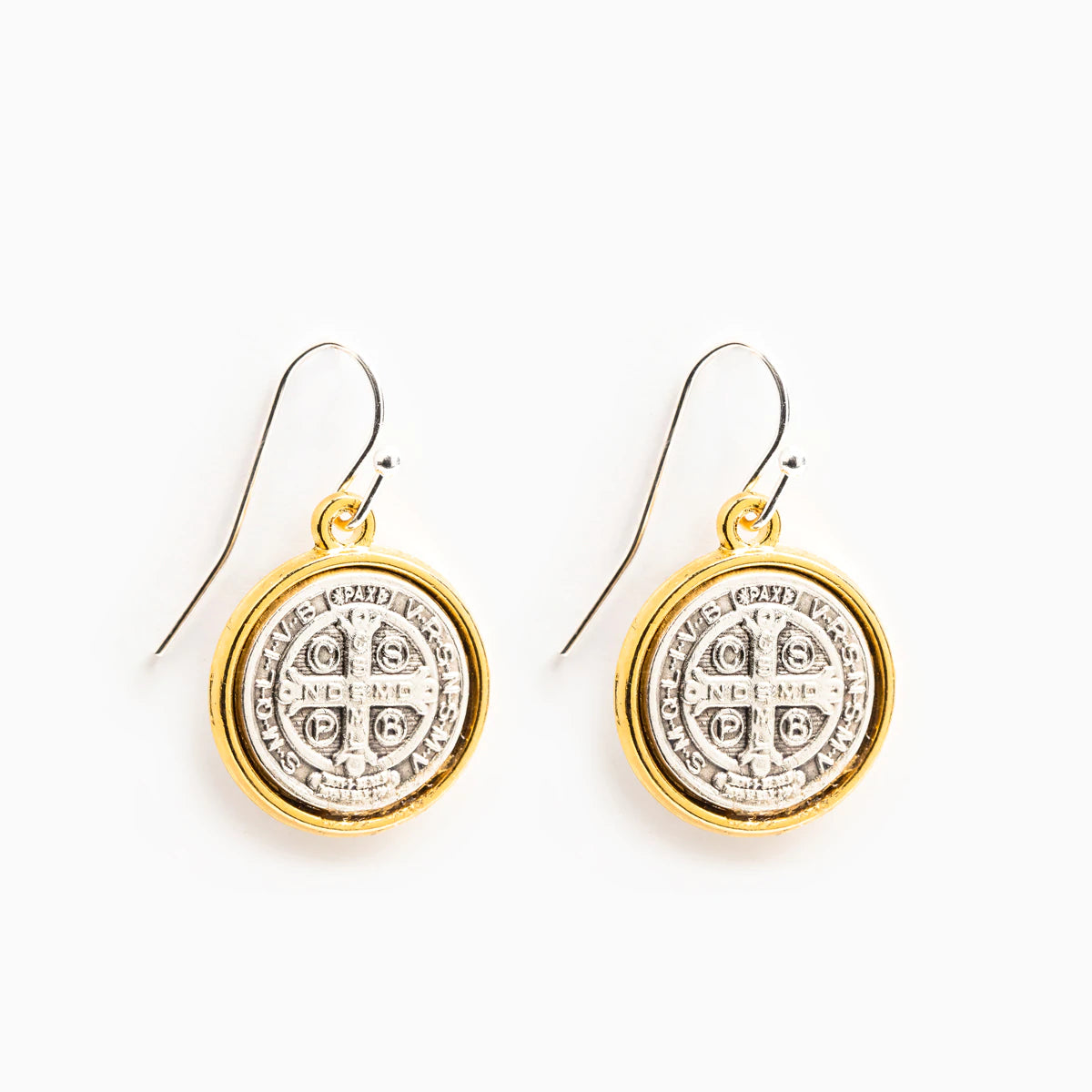 Benedictine Blessing Gold Rim Earrings