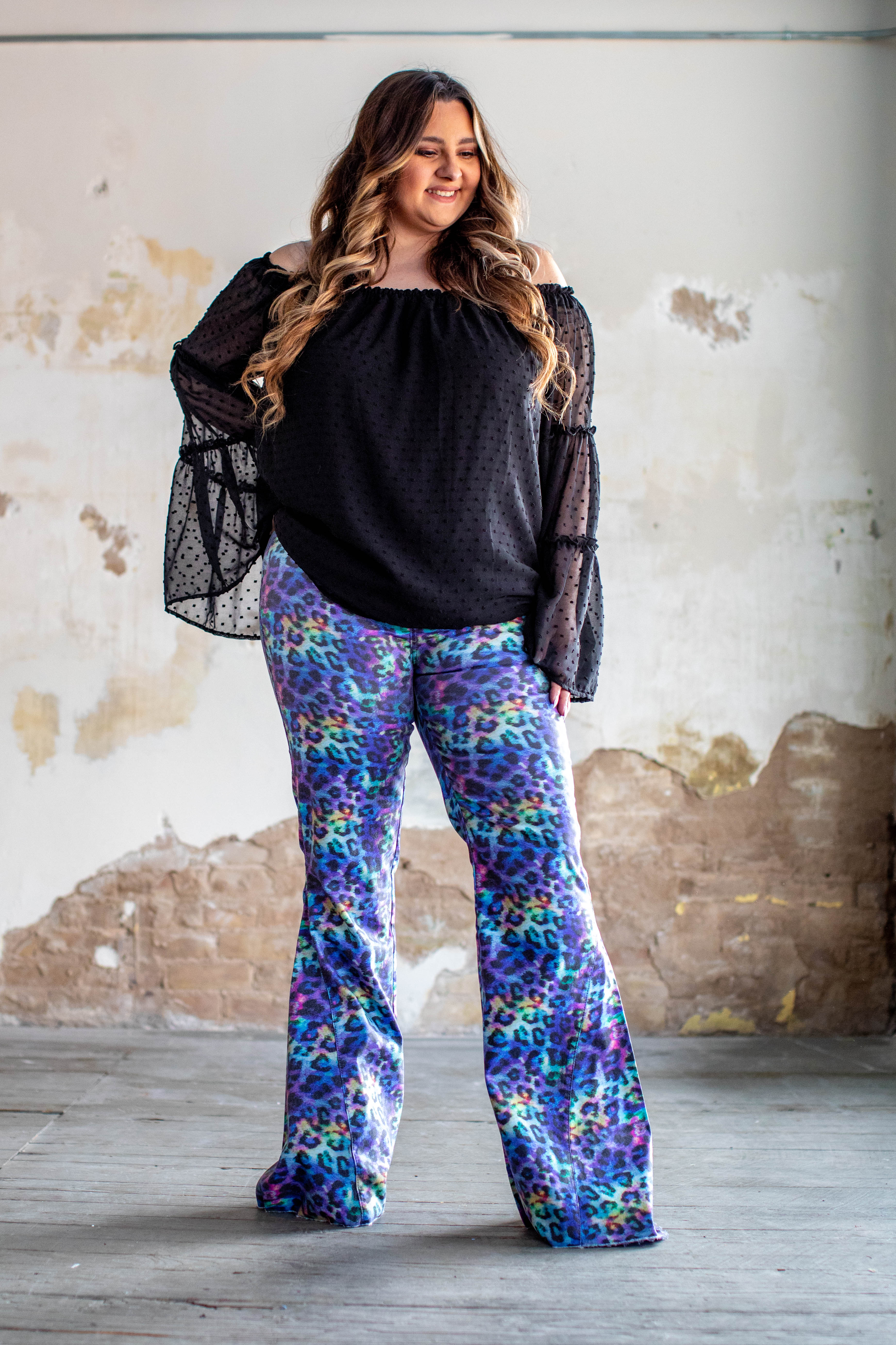 Iridescent Leopard Bell Bottoms Jeans