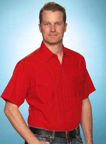 Mens Solid Red Western Shirt (Short Sleeve)