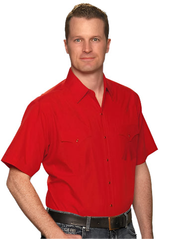 Mens Solid Red Western Shirt (Short Sleeve)