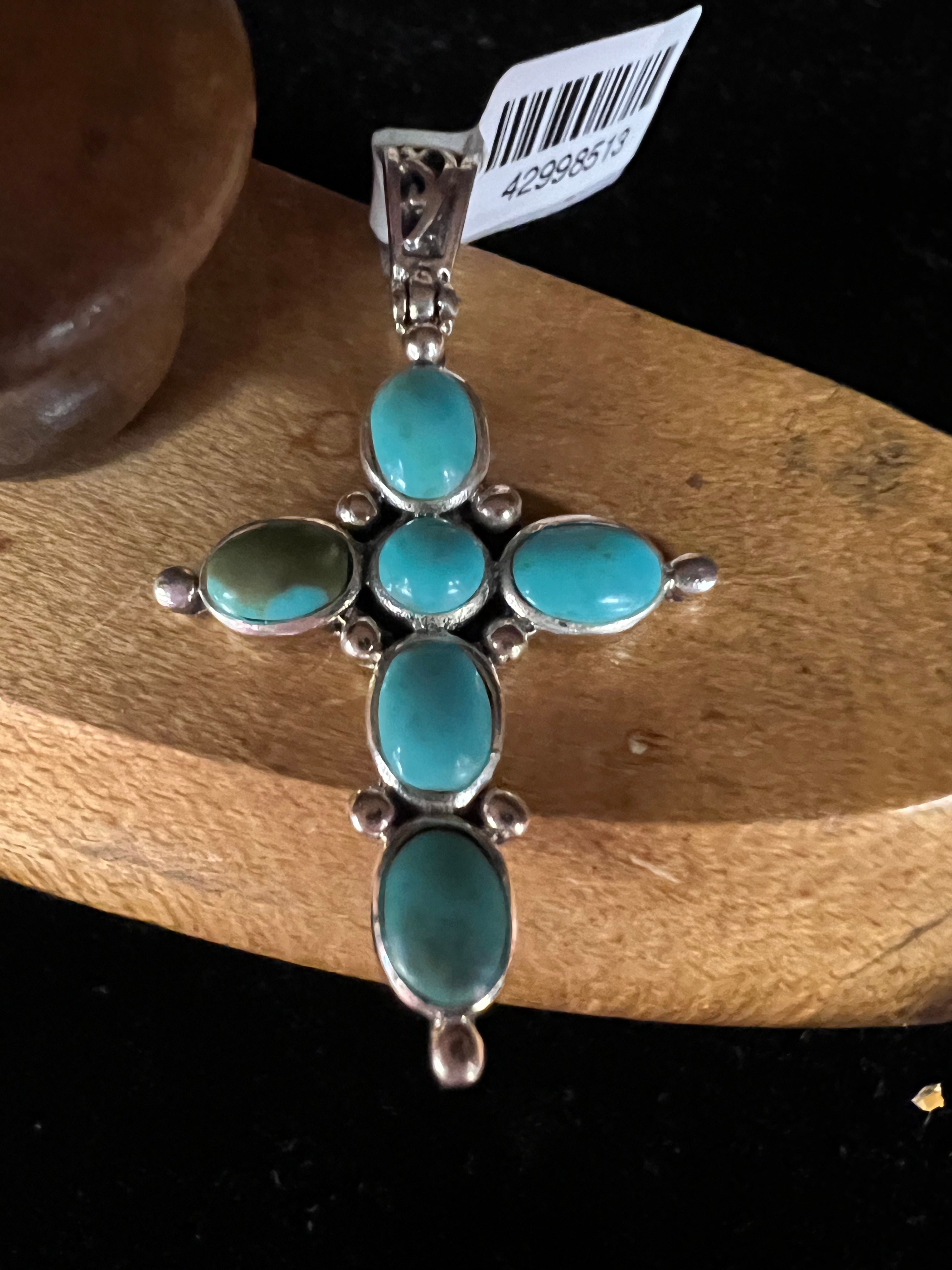 Turquoise on Silver Cross Pendant