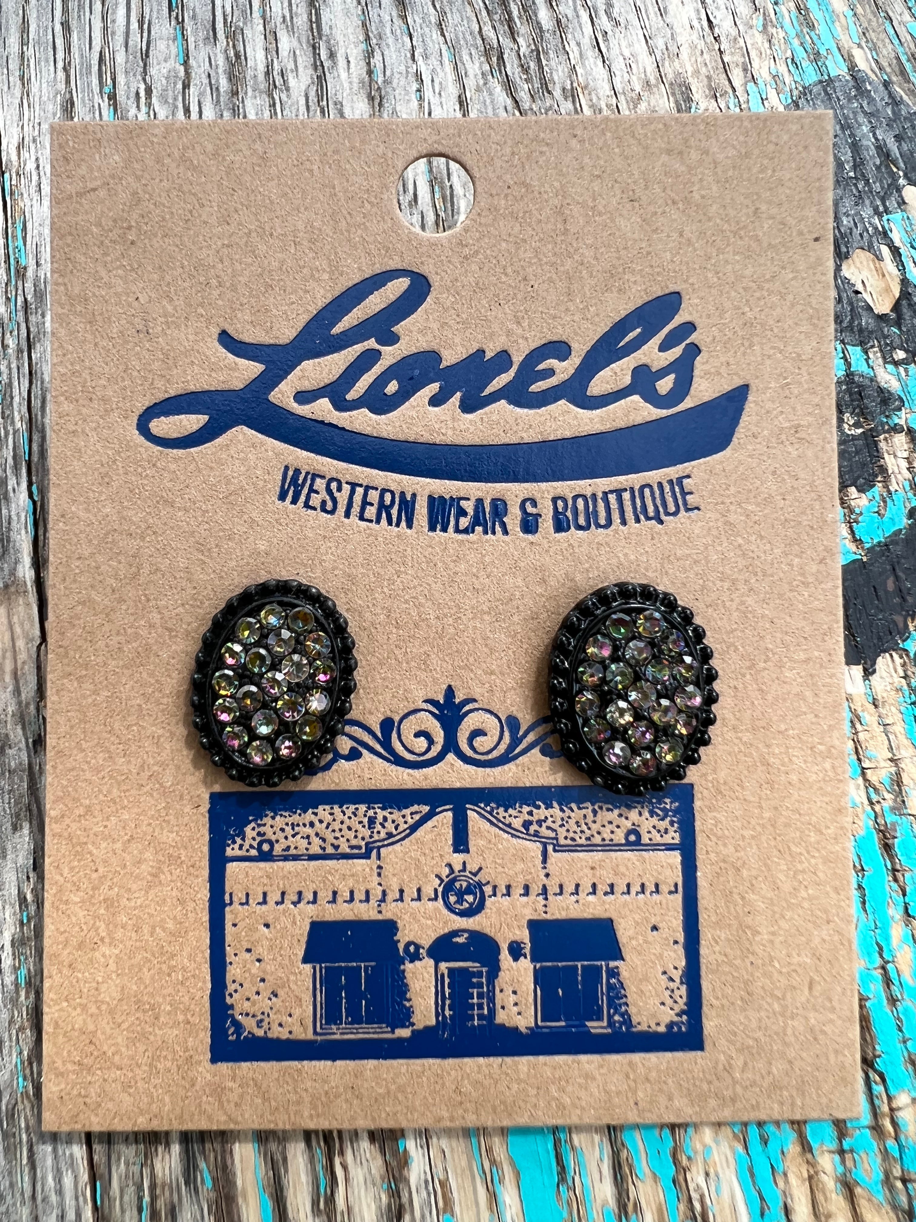 Smokey Crystal Oval Cluster Earrings w/ Black Trim