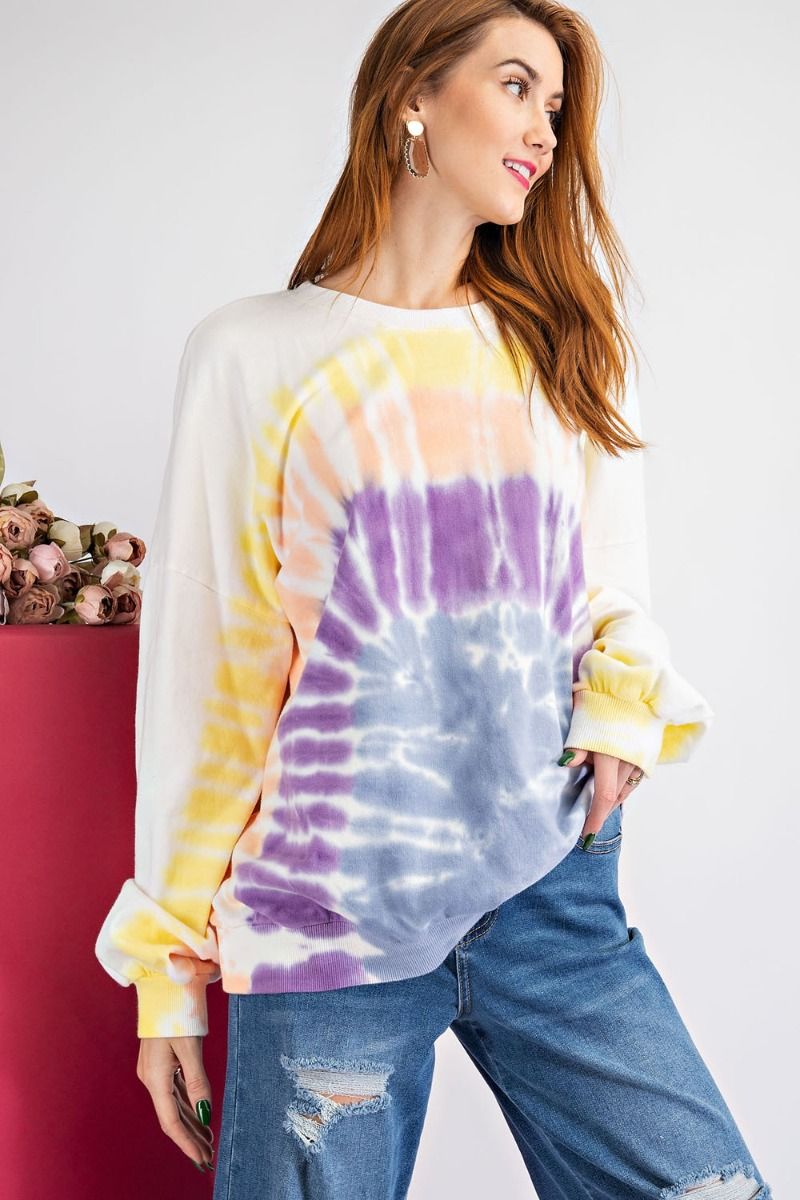 Rainbow Washed Terry Knit Pullover Top