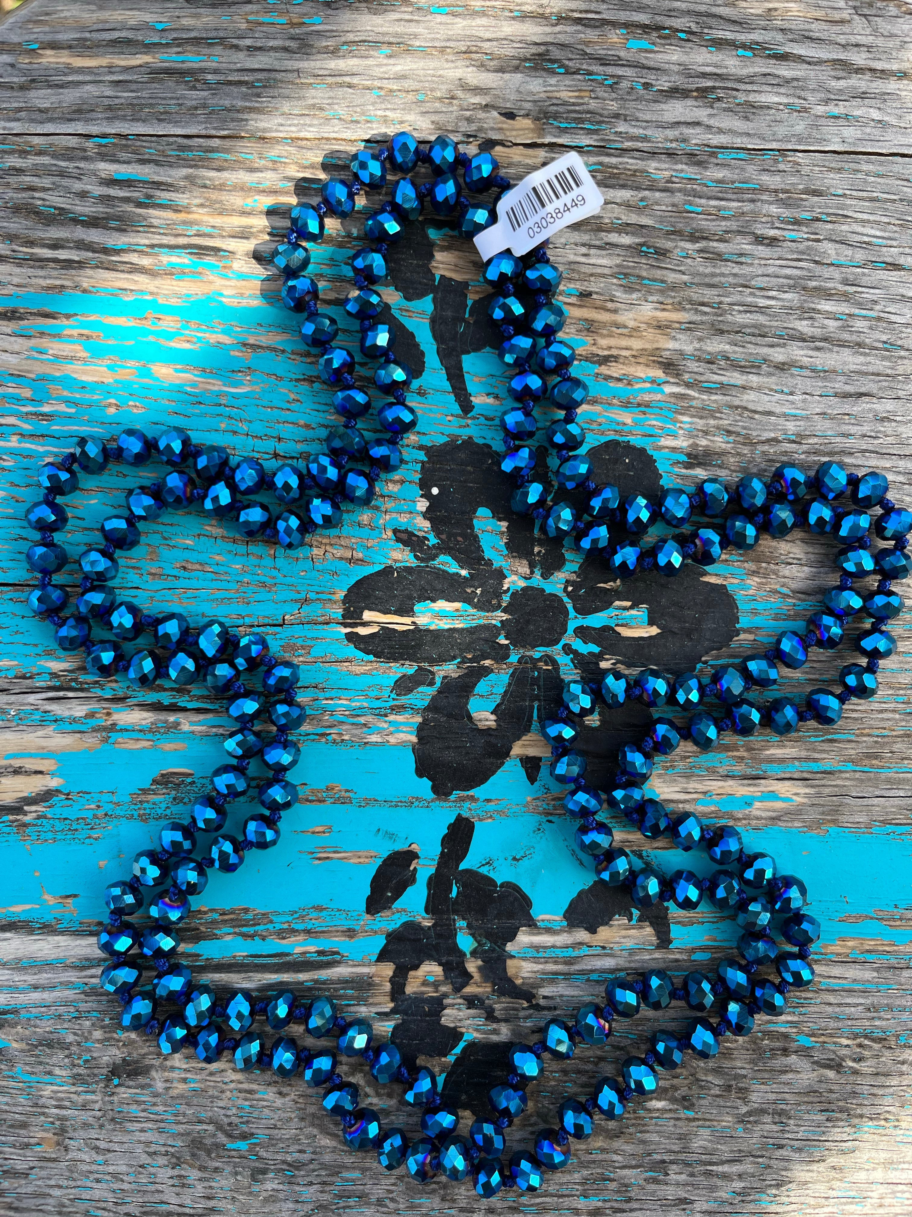 60" Hand Knotted ELECTRIC BLUE Bead Necklace