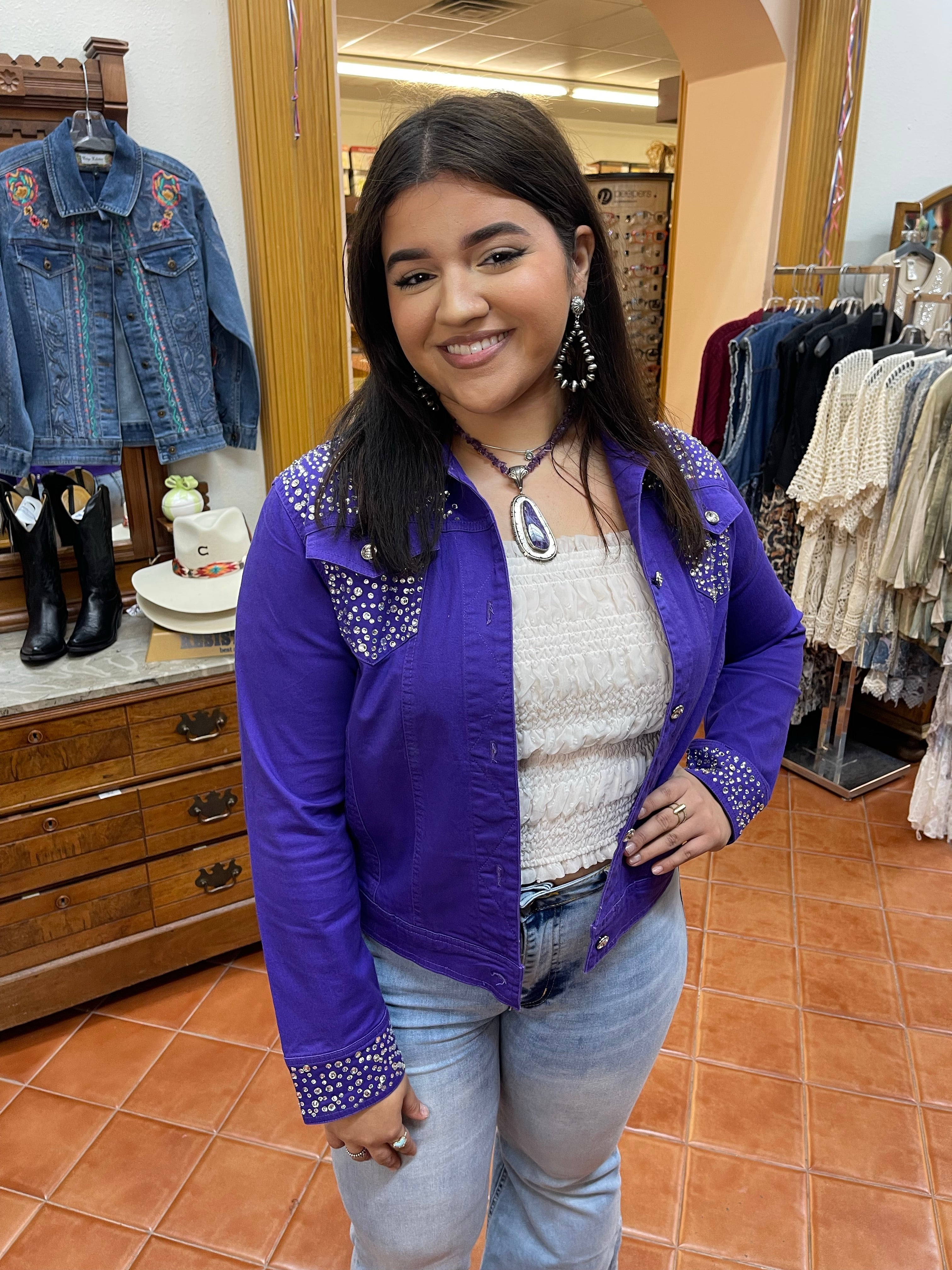 Plus Size Purple Denim Jacket