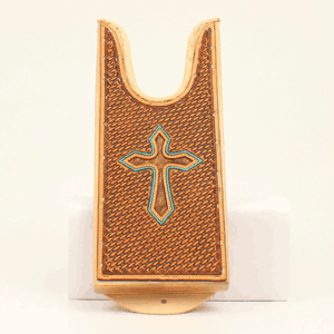 Leather & Wood Embossed Boot Jack with Cross Design