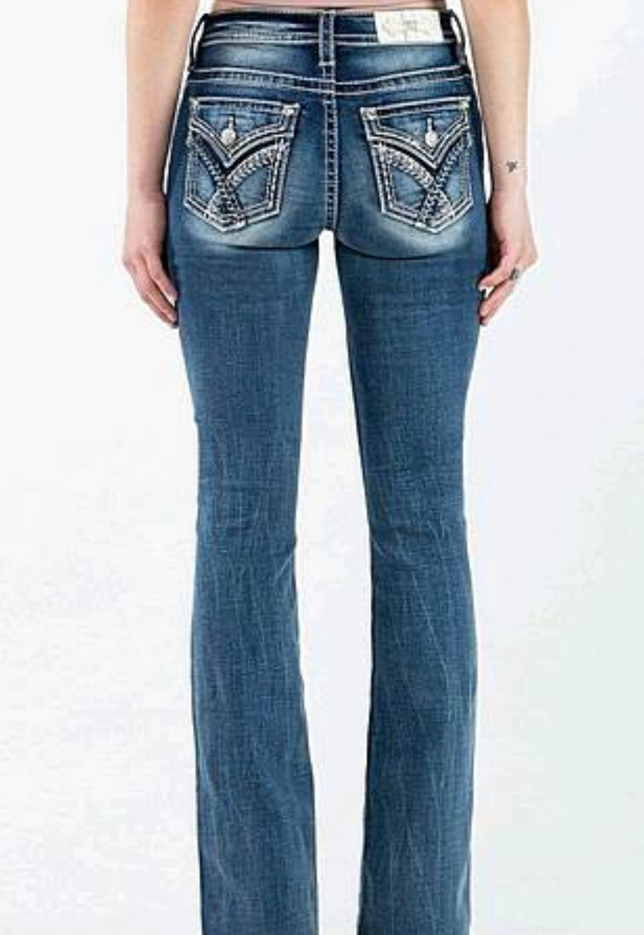 Miss Me Mid Rise 32" Boot Cut Embellished Pockets