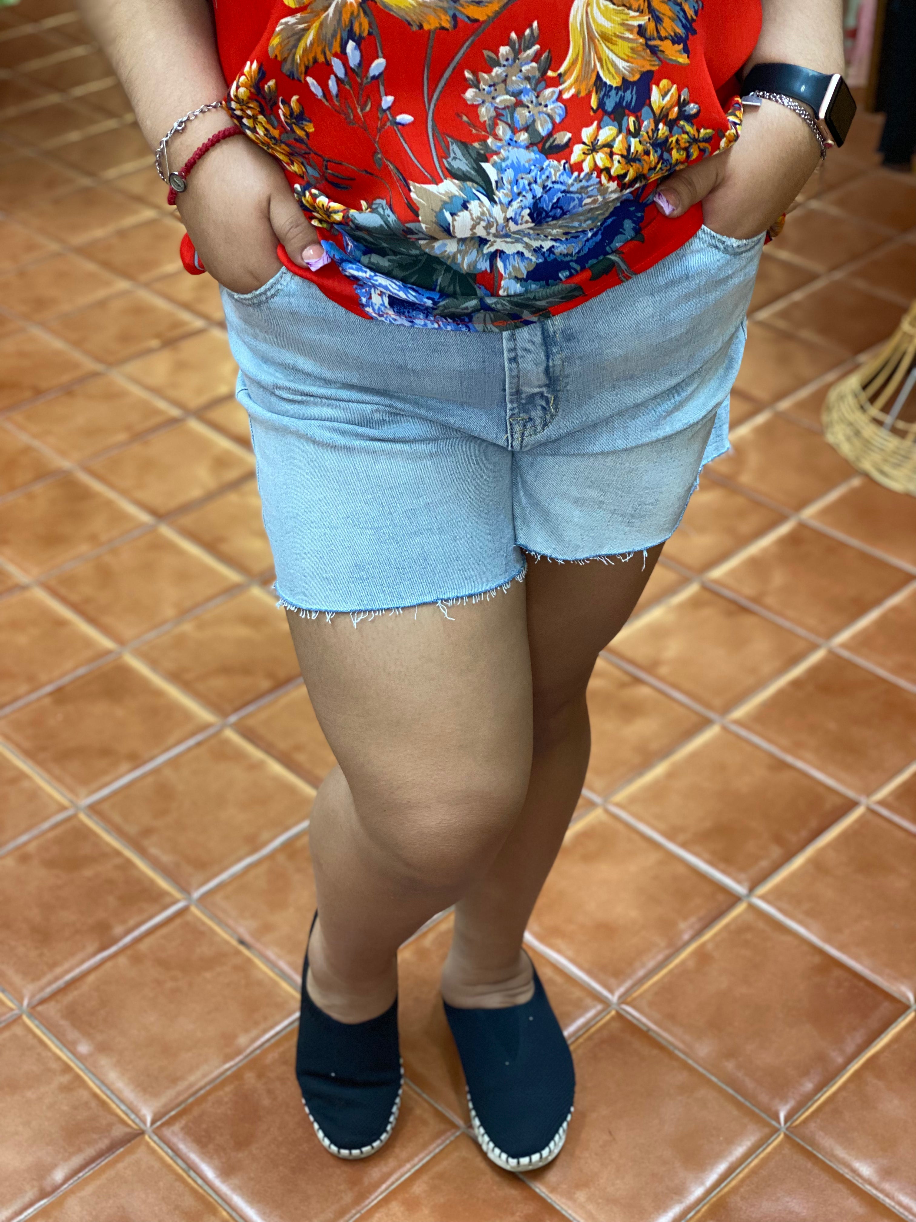 Plus Size High Rise Denim Shorts