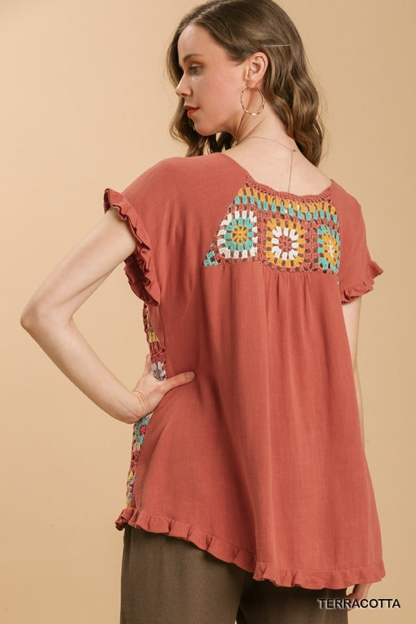 Rust Top w/ Front Crochet Details