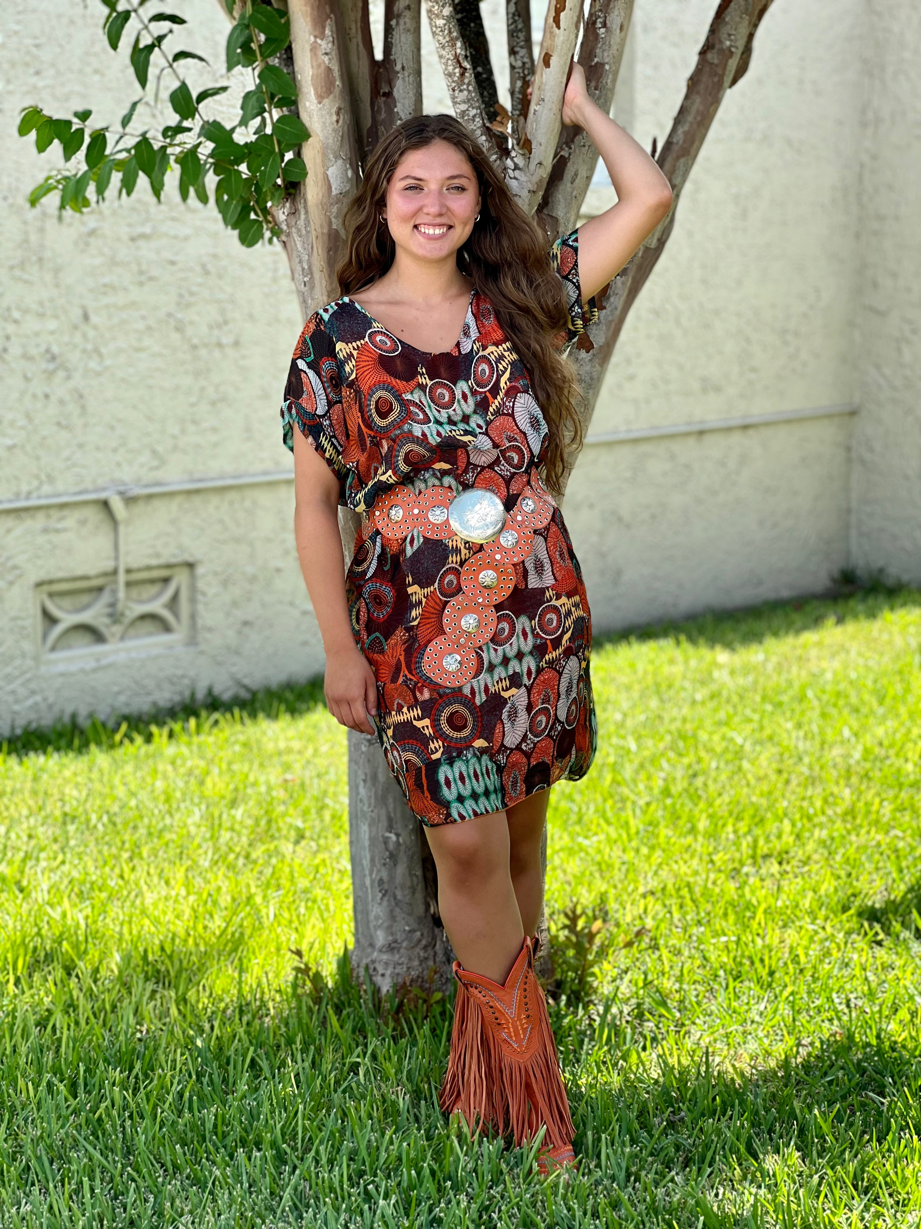 ORANGE Abstract Circle Print Silk Dress