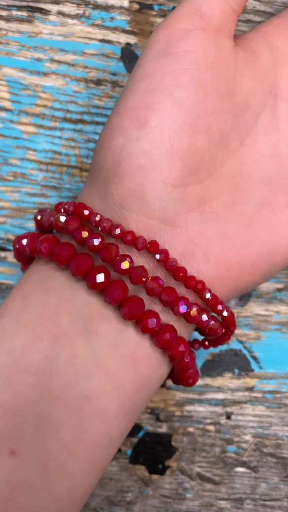 Triple Strand Bead Bracelets/Iridescent RED