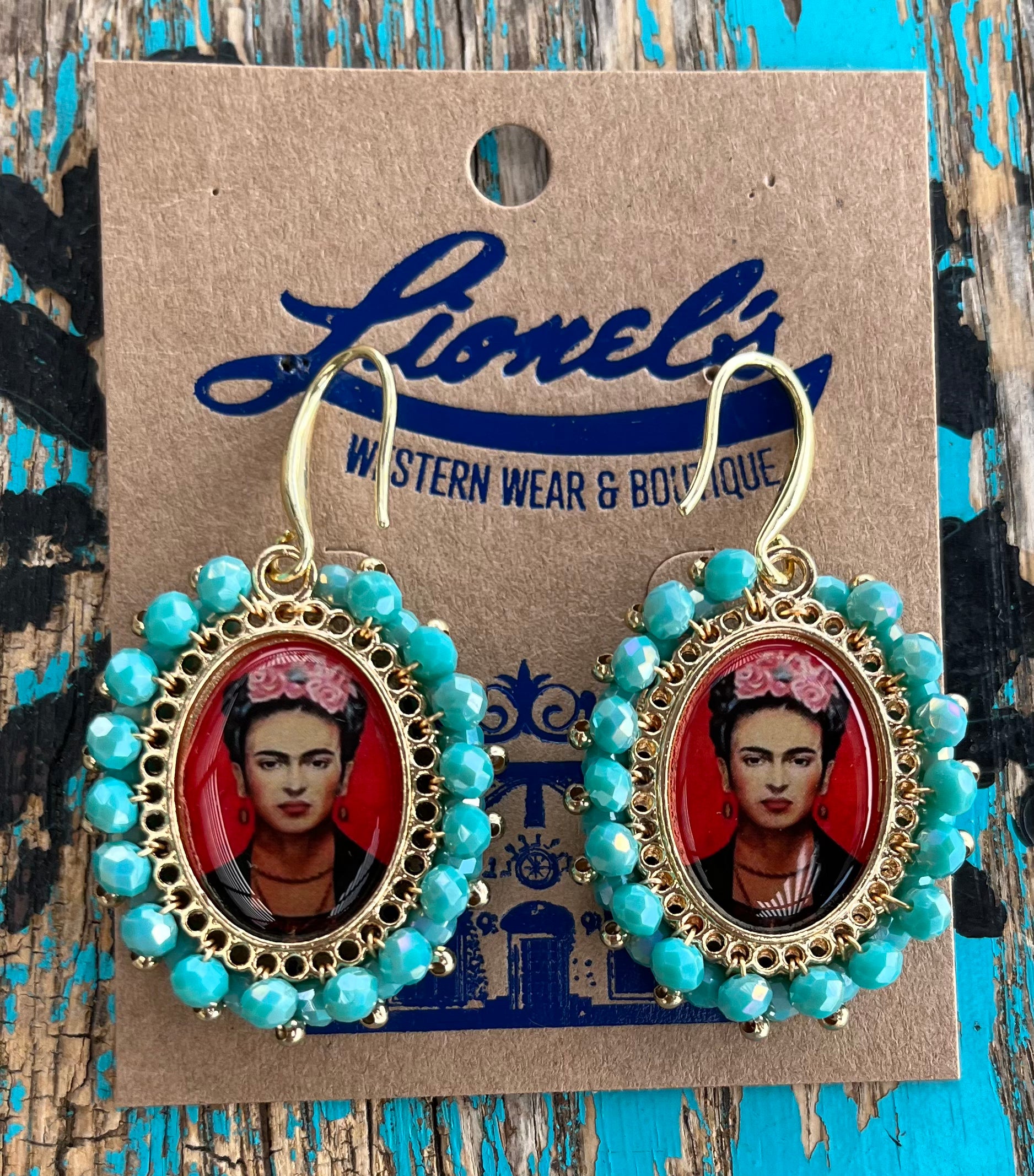 Frida Kahlo Double Sided Turquoise Beaded Earrings