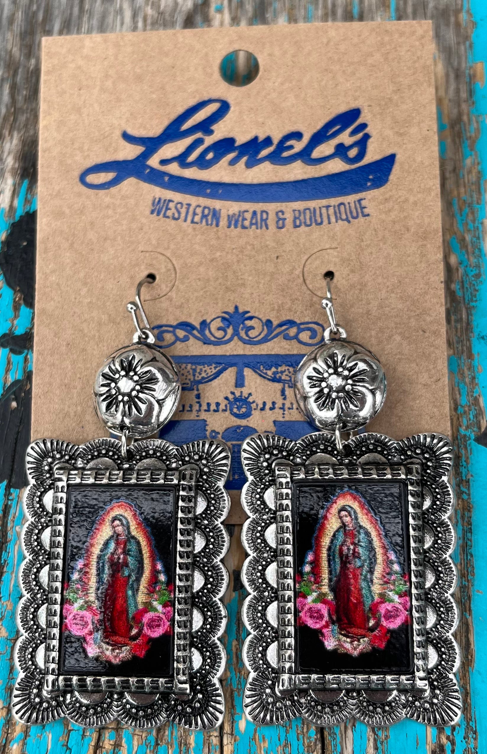 Virgen de Guadalupe Black/Silver Fashion Earrings