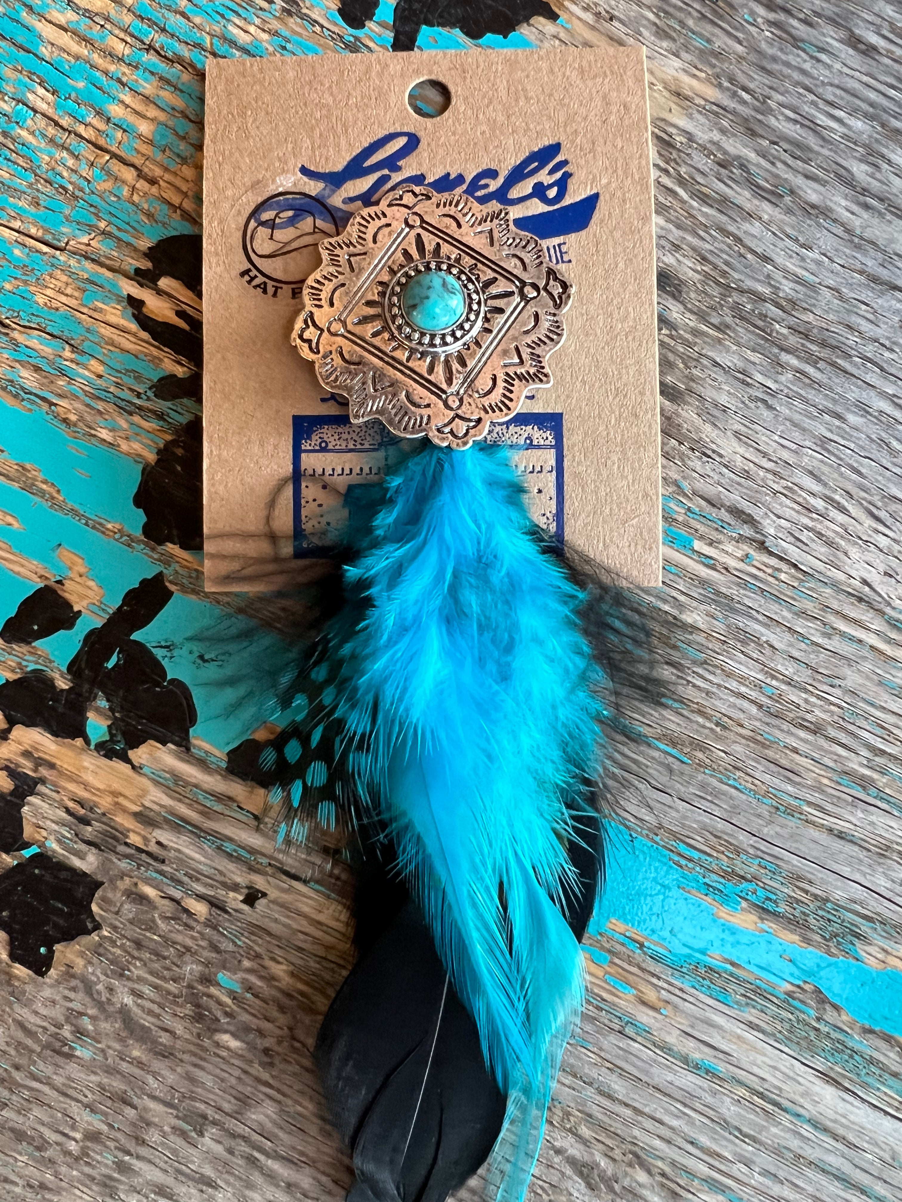 Concho & Turquoise Feather Hat Pin