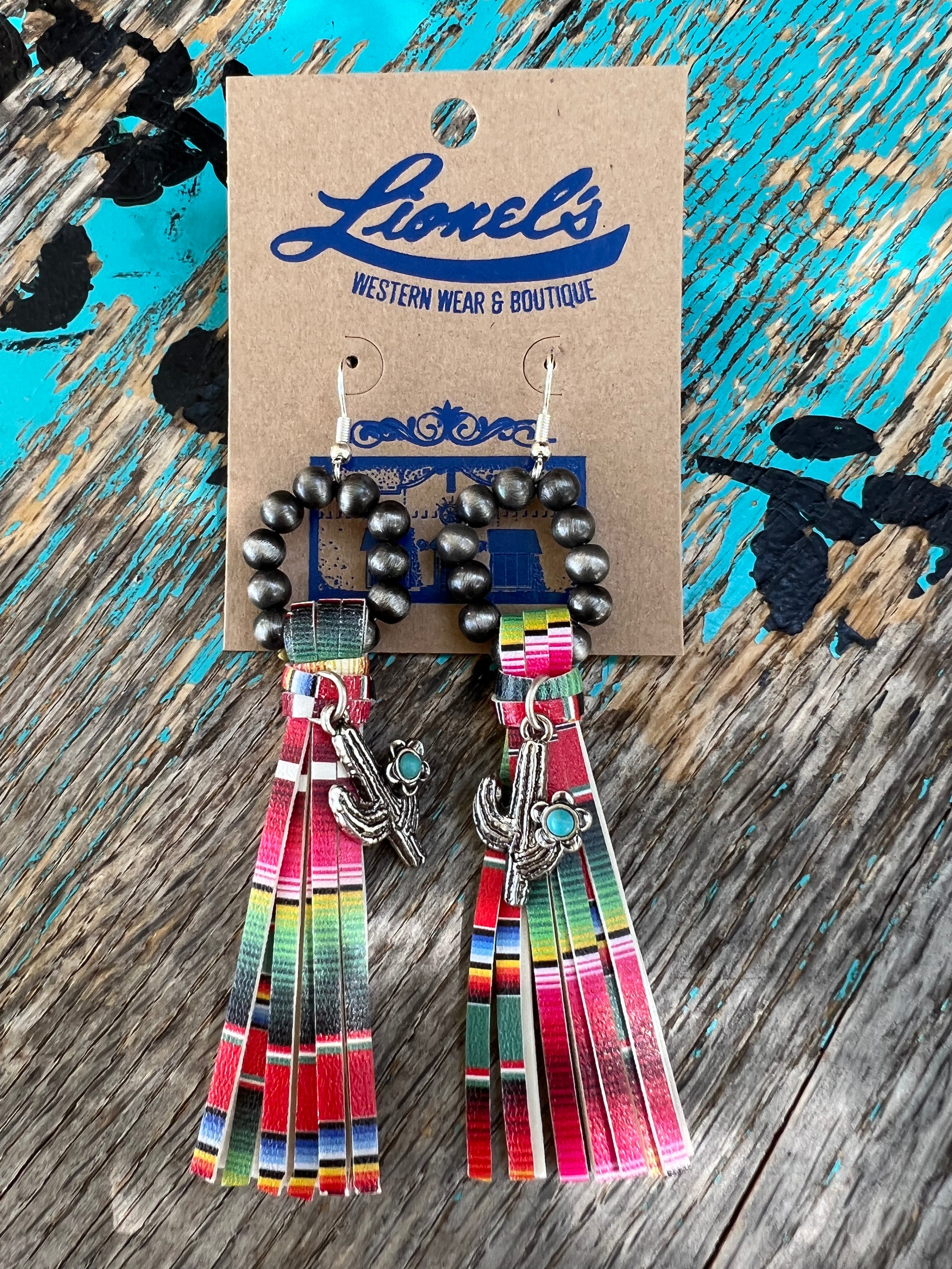 Serape & Cactus Fringed Earrings