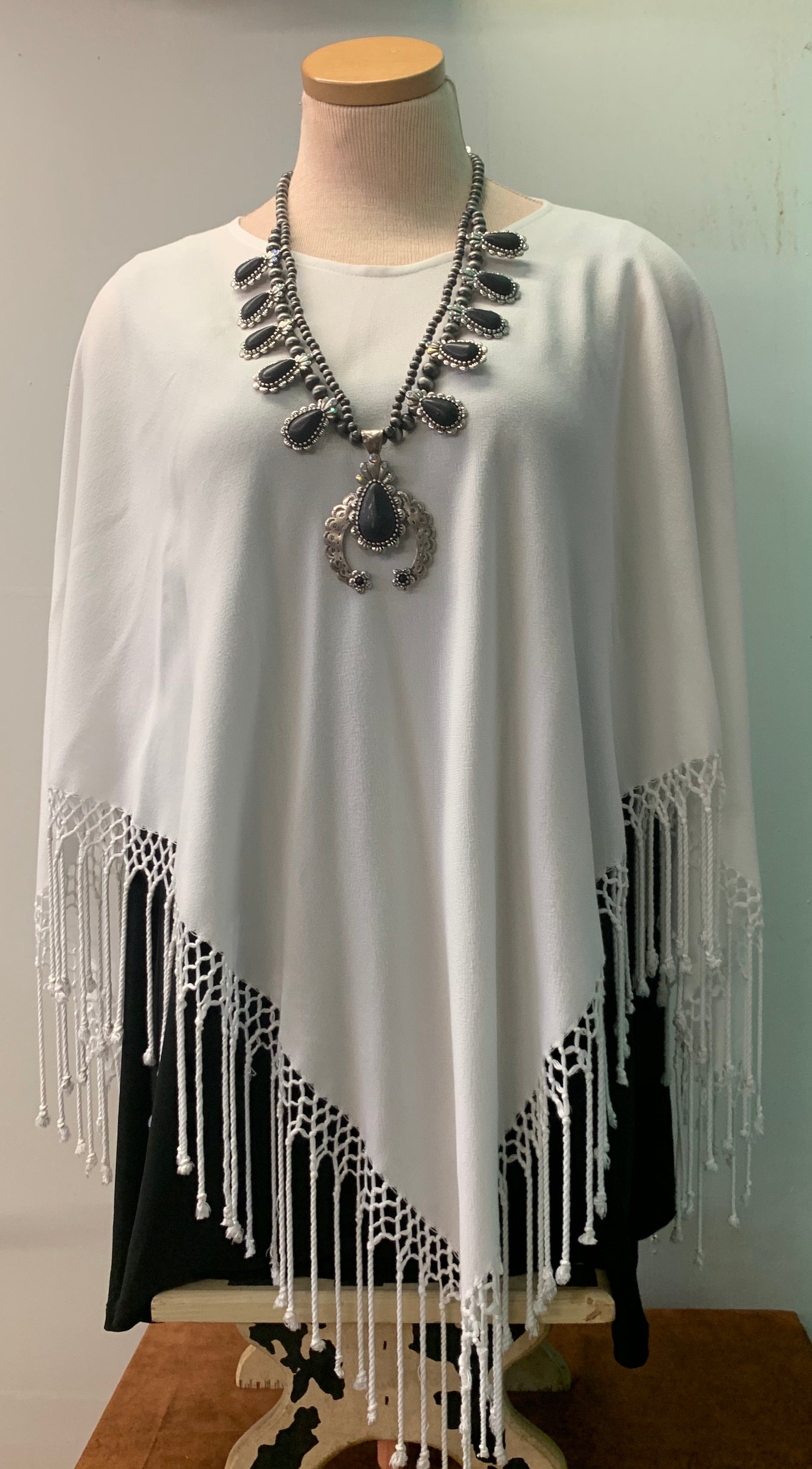 Fringed Poncho In Solid Colors