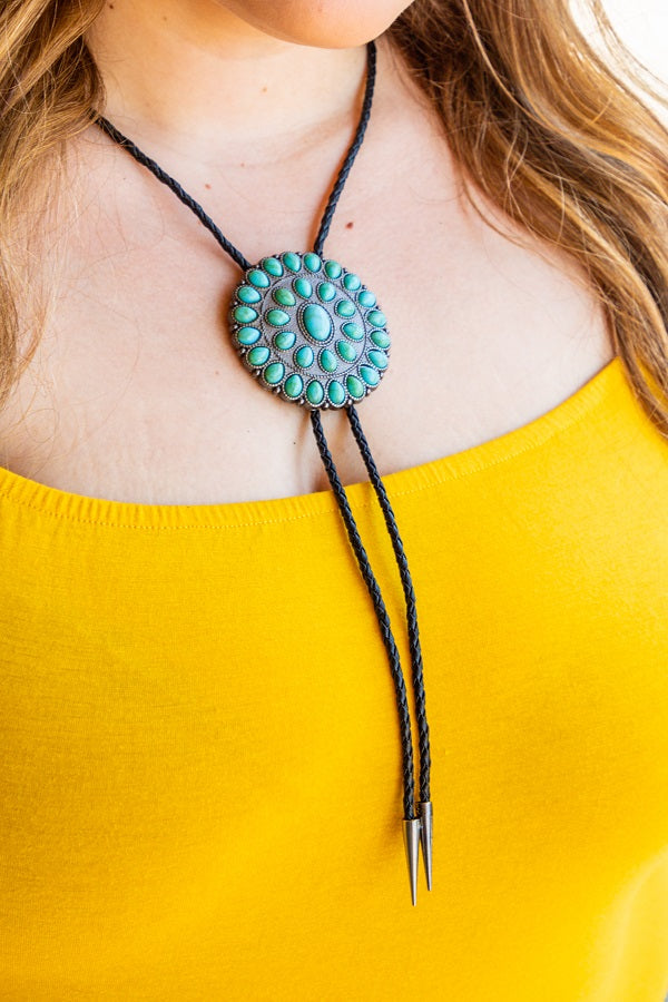 Ladies Concho Bolo Necklace In 3 Colors, Turquoise, Fuchsia, & Mustard