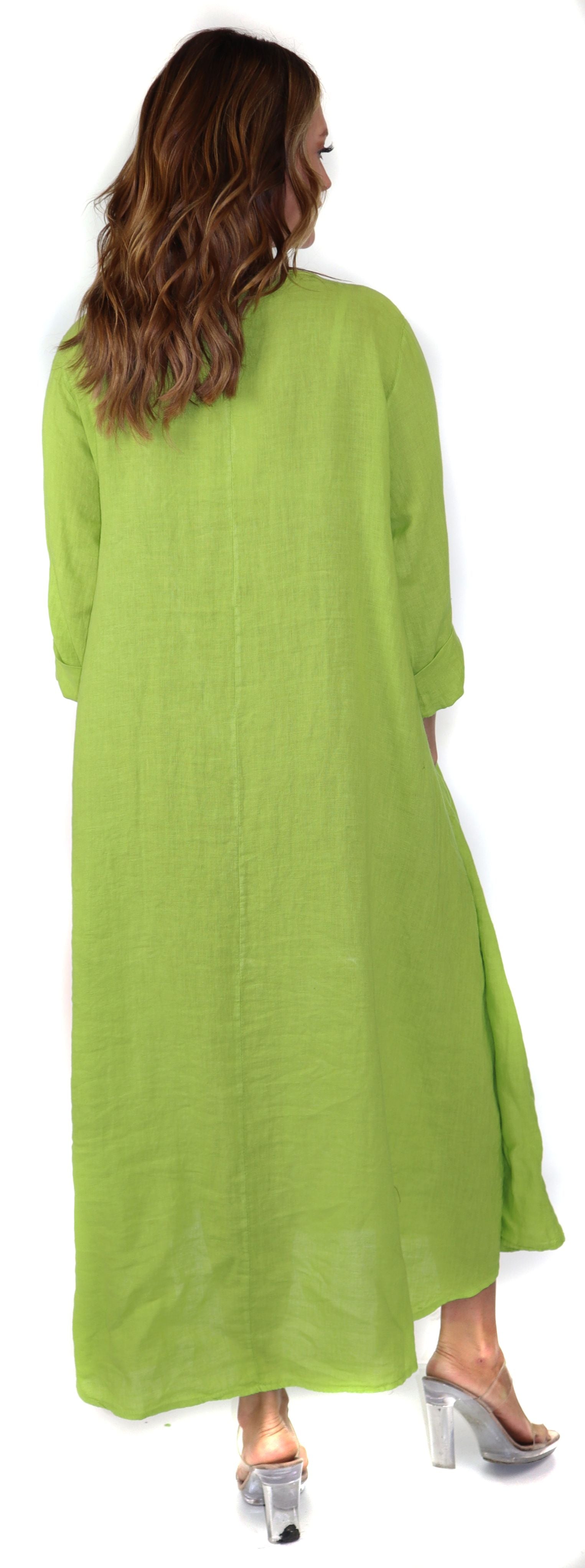 Lime Green Washed Linen Dress