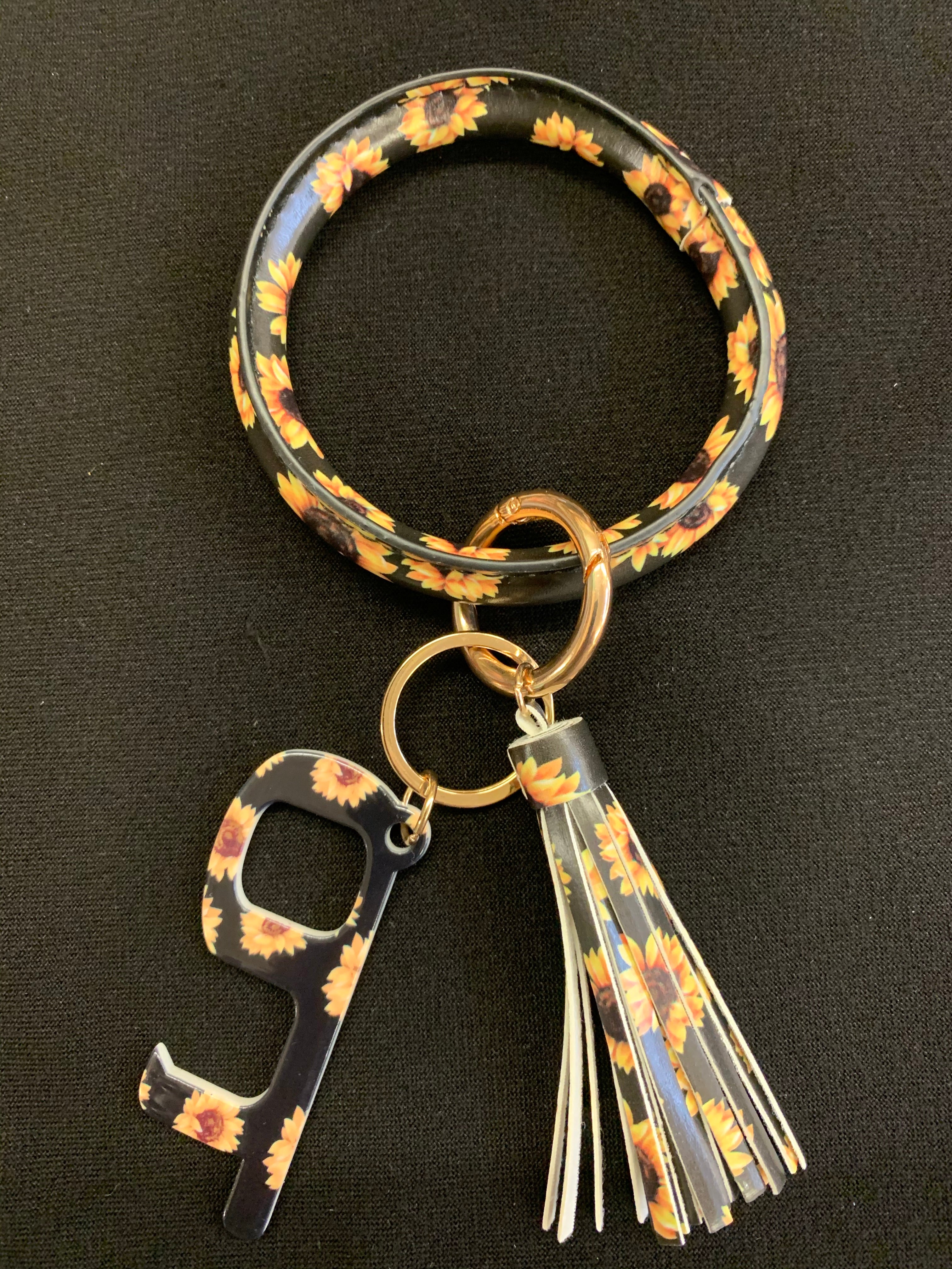 O Ring Key Chain w? Contactless Door Opener, Sunflower Print