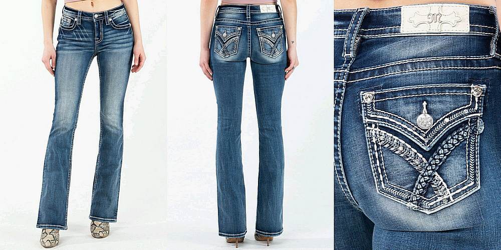 Miss Me Mid Rise 32" Boot Cut Embellished Pockets