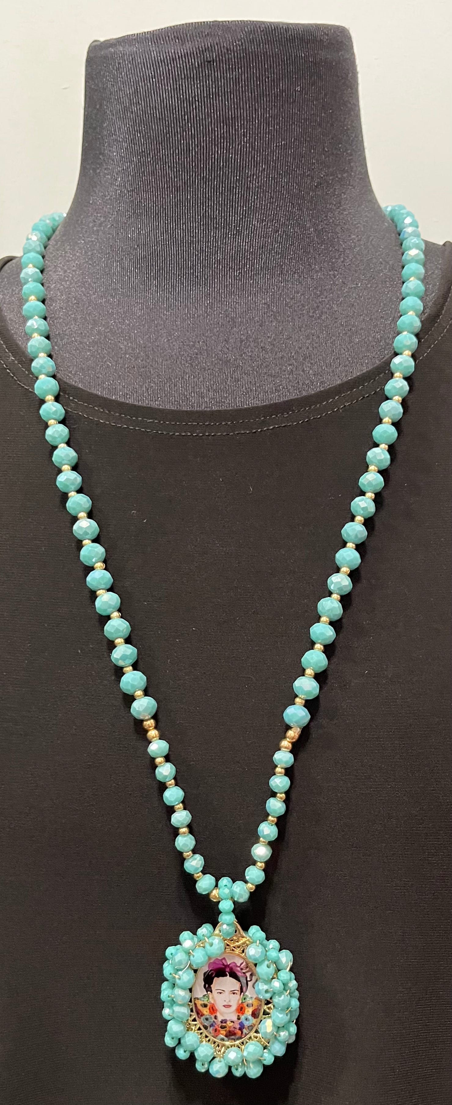 Frida Double Sided Pendant on Turquoise Beads