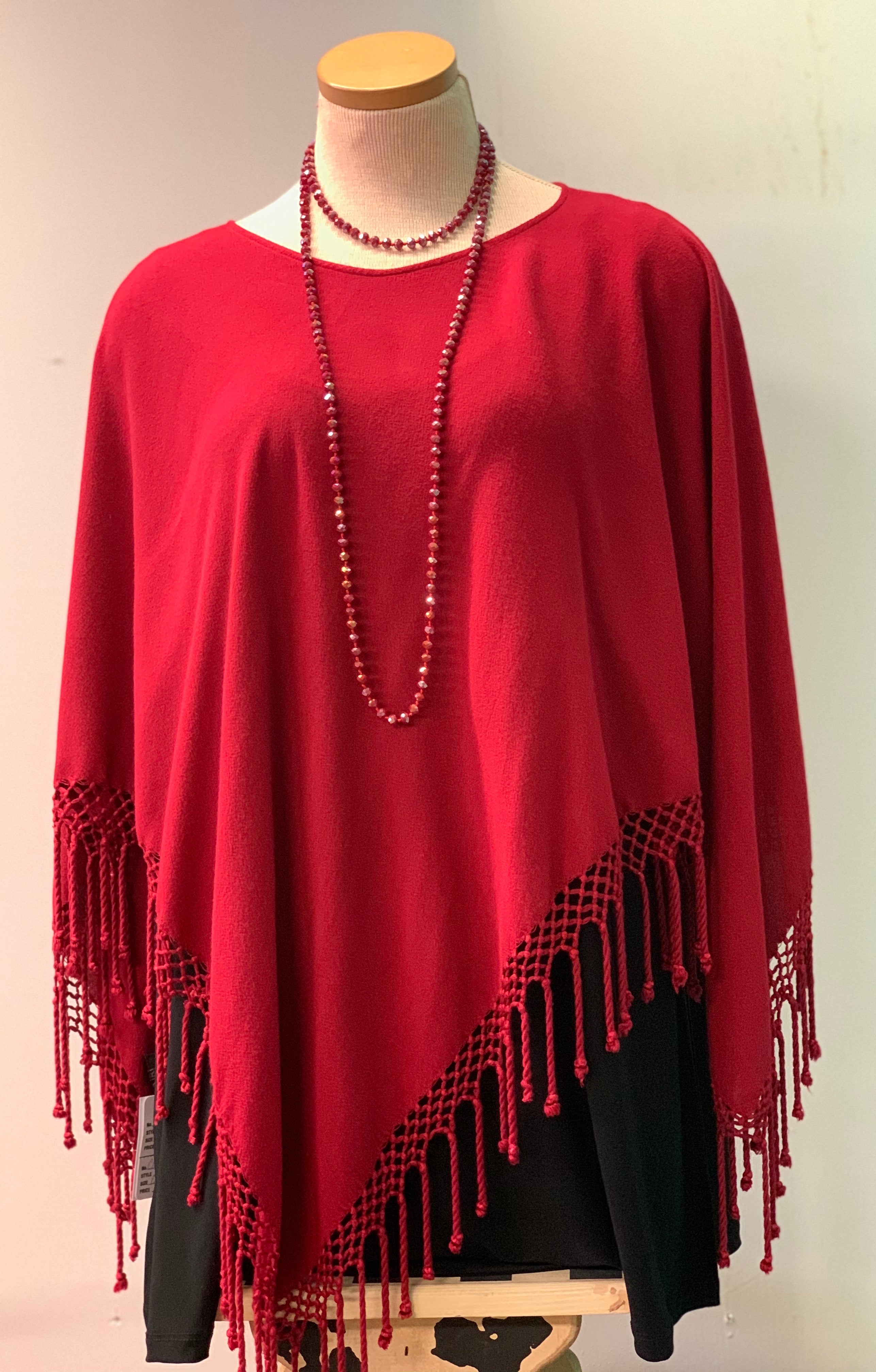 Fringed Poncho In Solid Colors