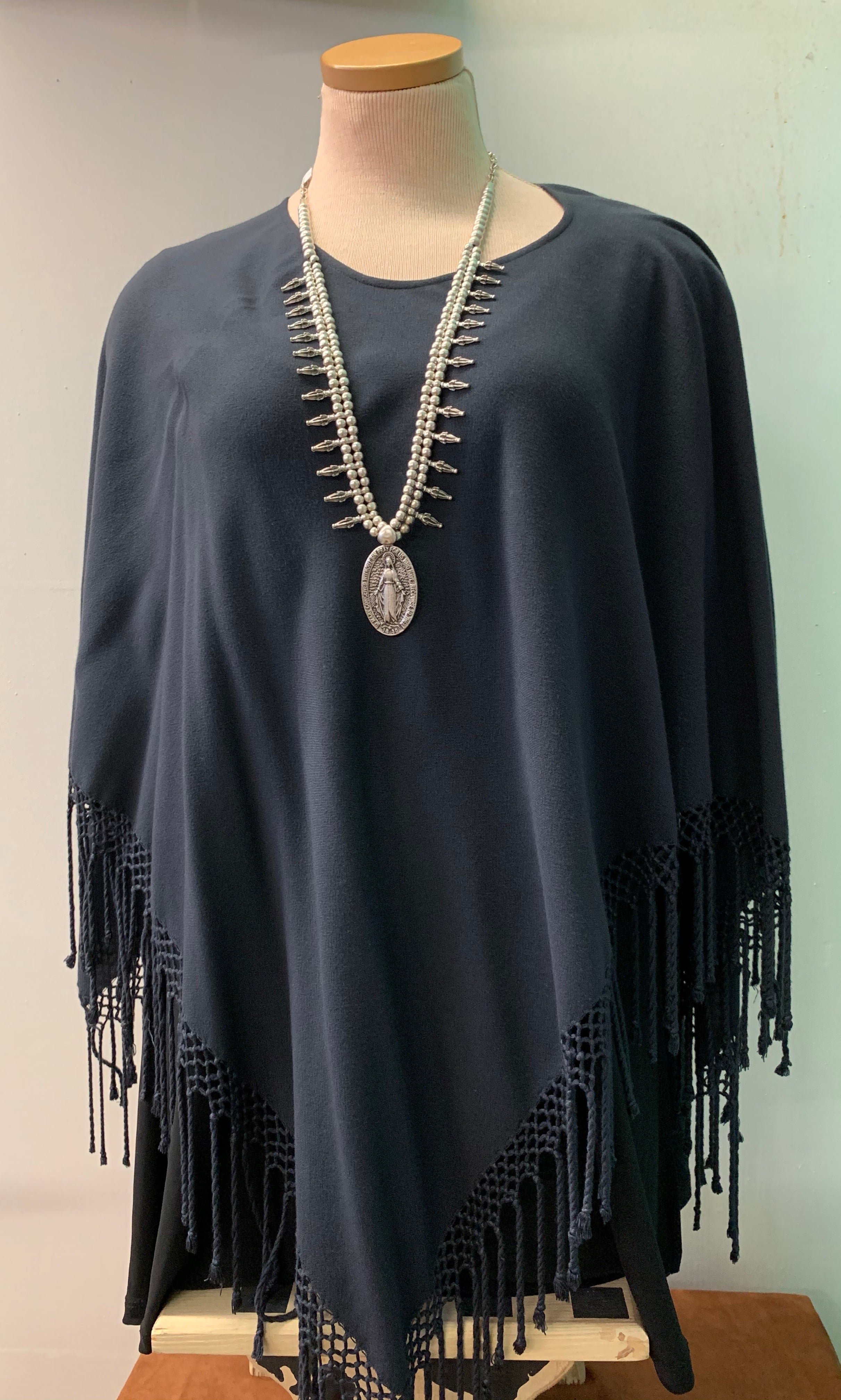 Fringed Poncho In Solid Colors