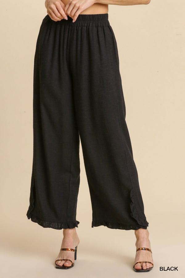 Black Linen Blend Pants w/ Pockets