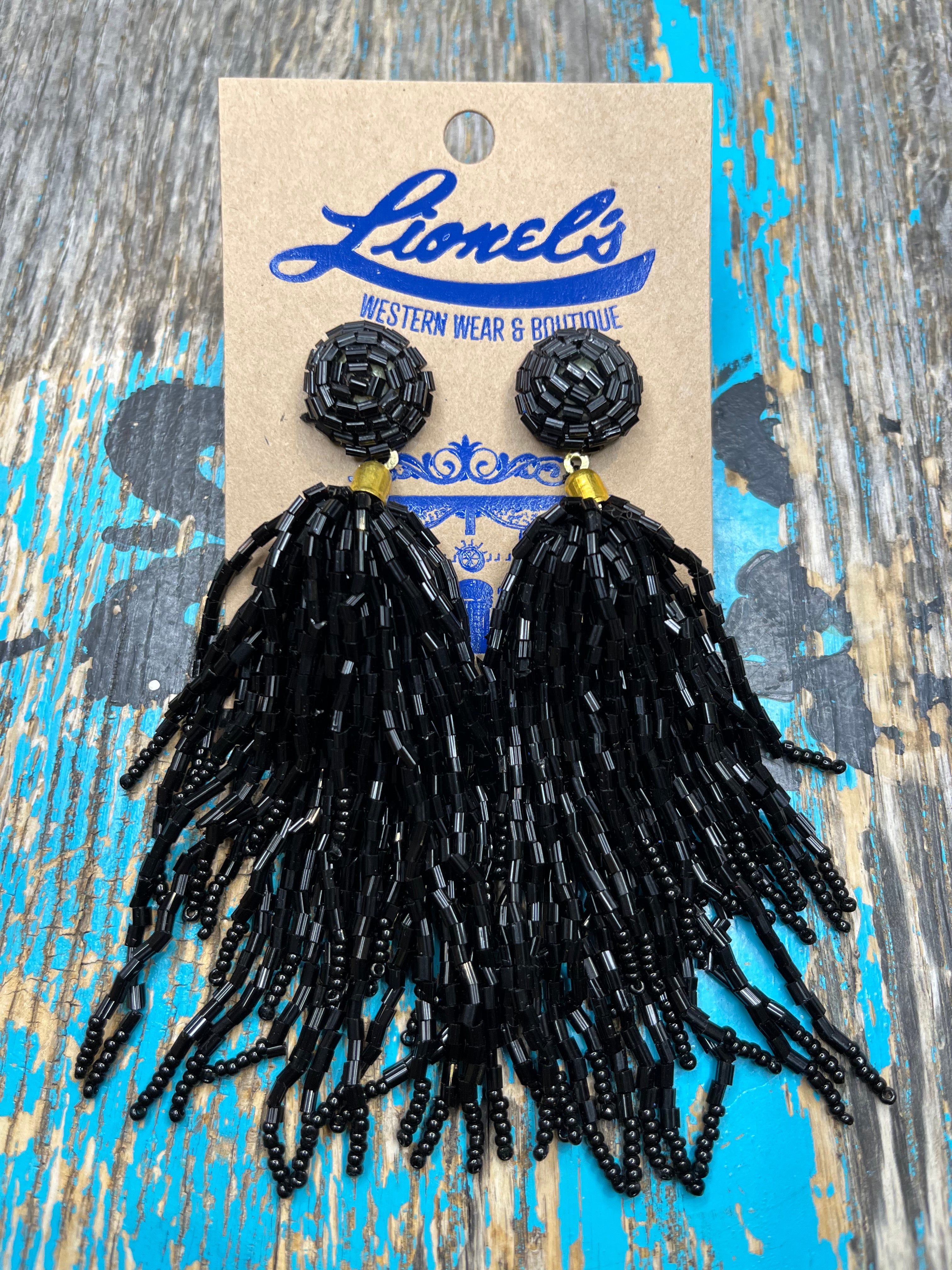 Black Fringed Bead Earrings