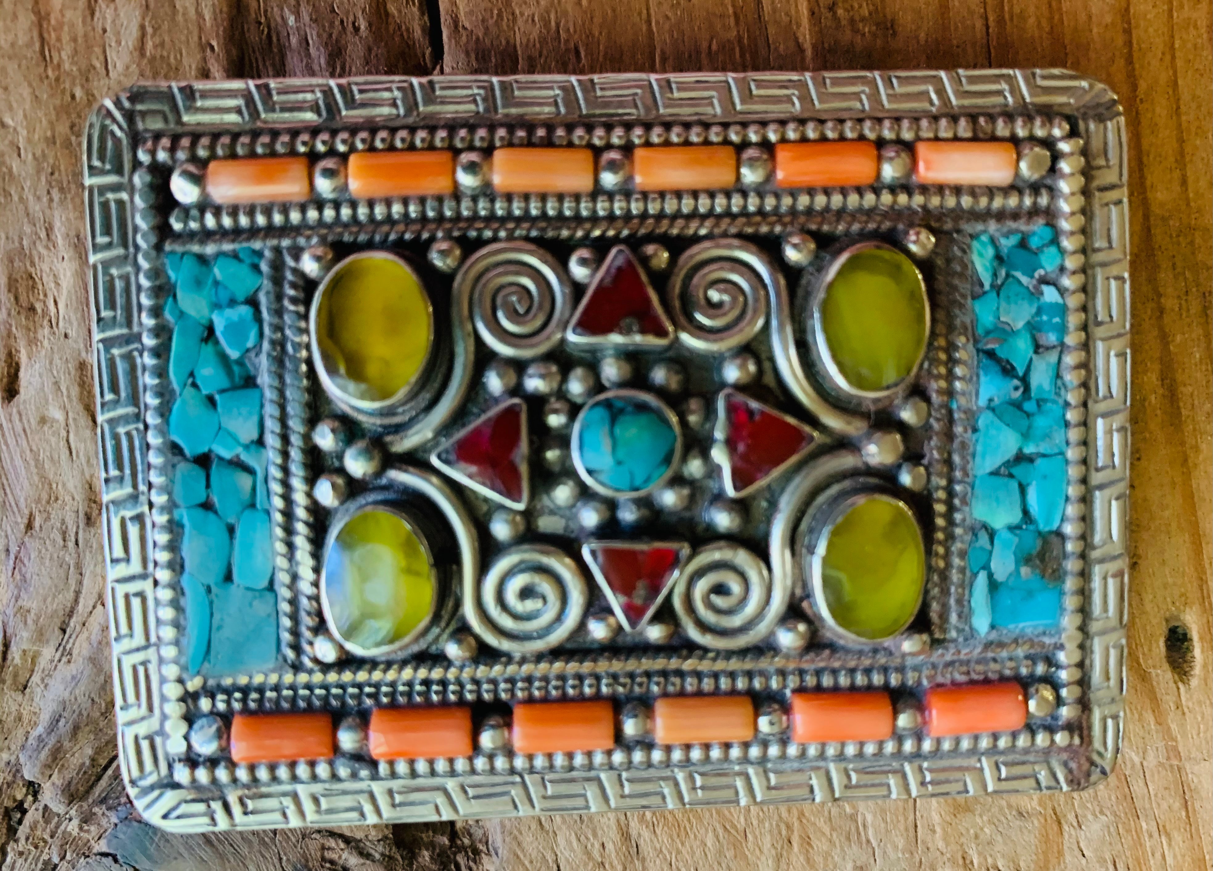 Tibetan Genuine Stones Belt Buckle, Unisex
