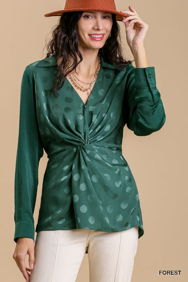 Forest Green Dressy Front Twist Top