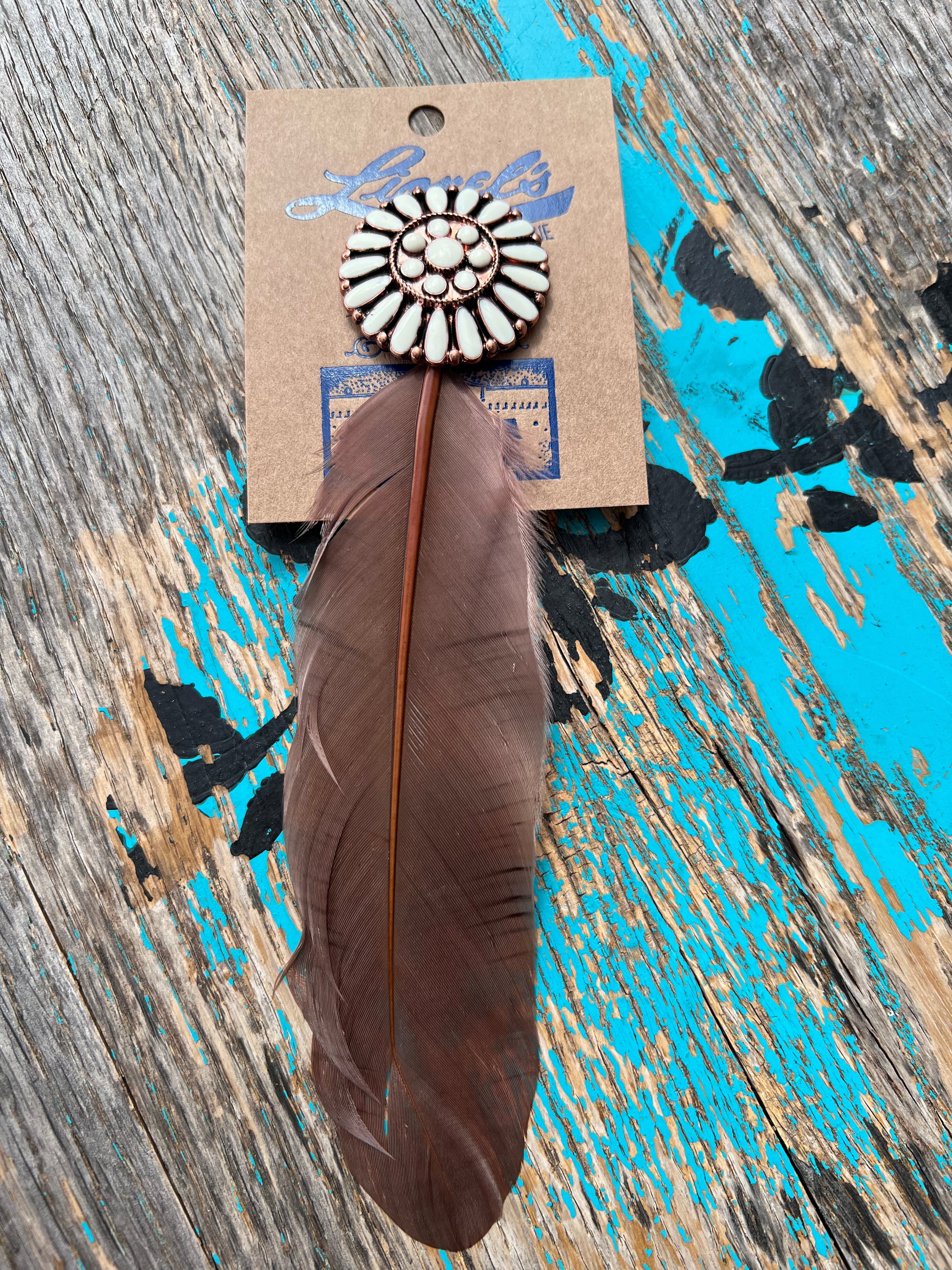 Concho & Brown Feather Hat Pin