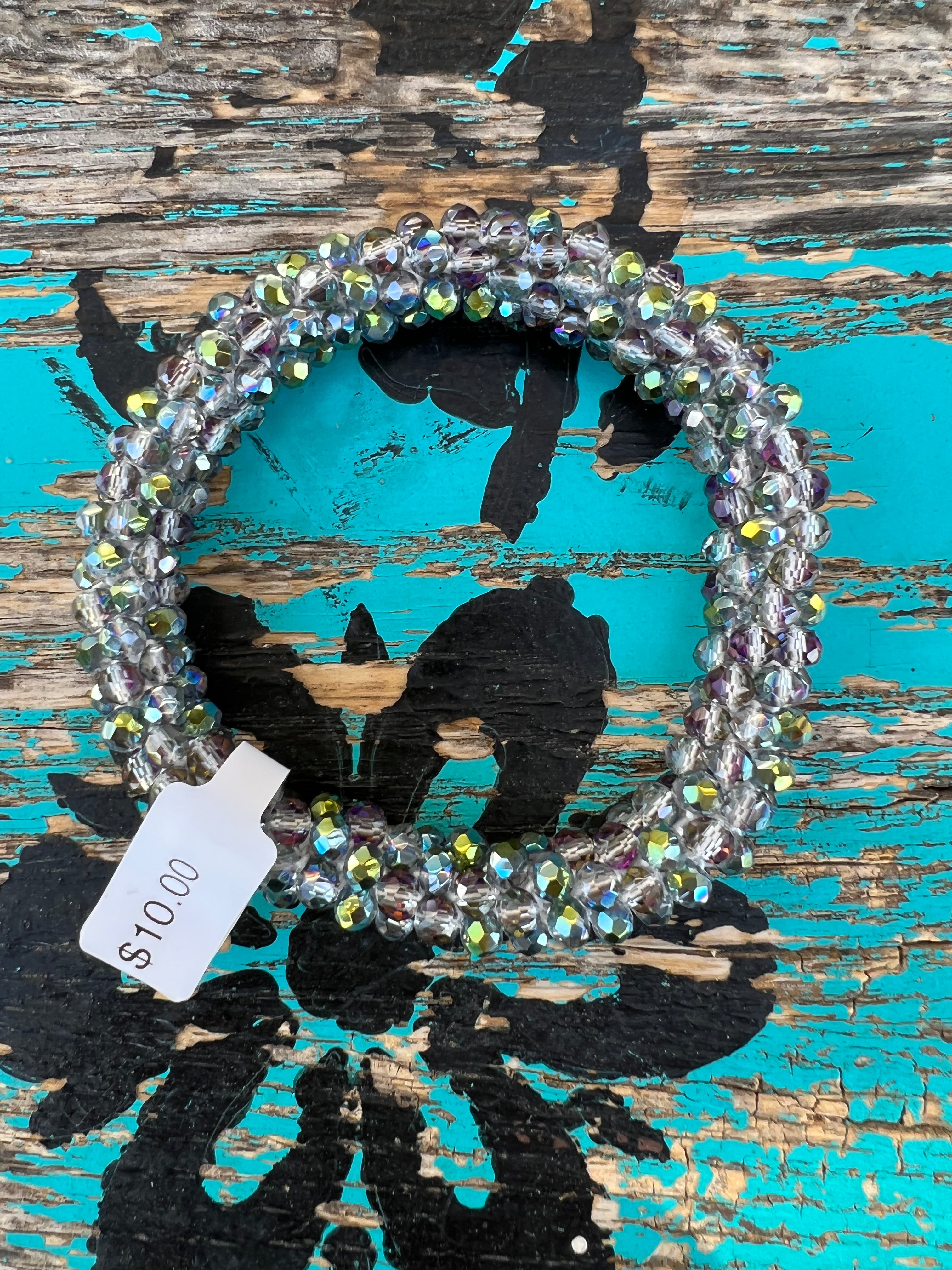 Iridescent Grey Beaded Stretchy Bracelet