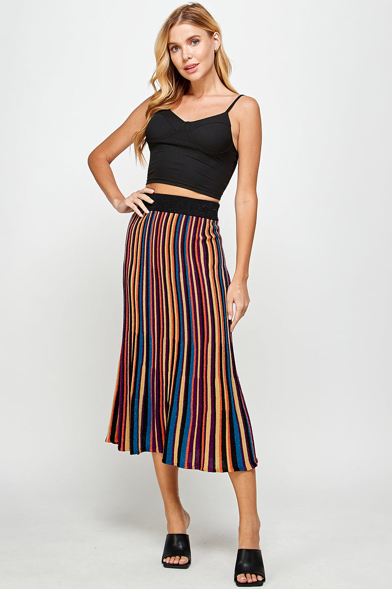 Lurex Multi Color Stripe Skirt