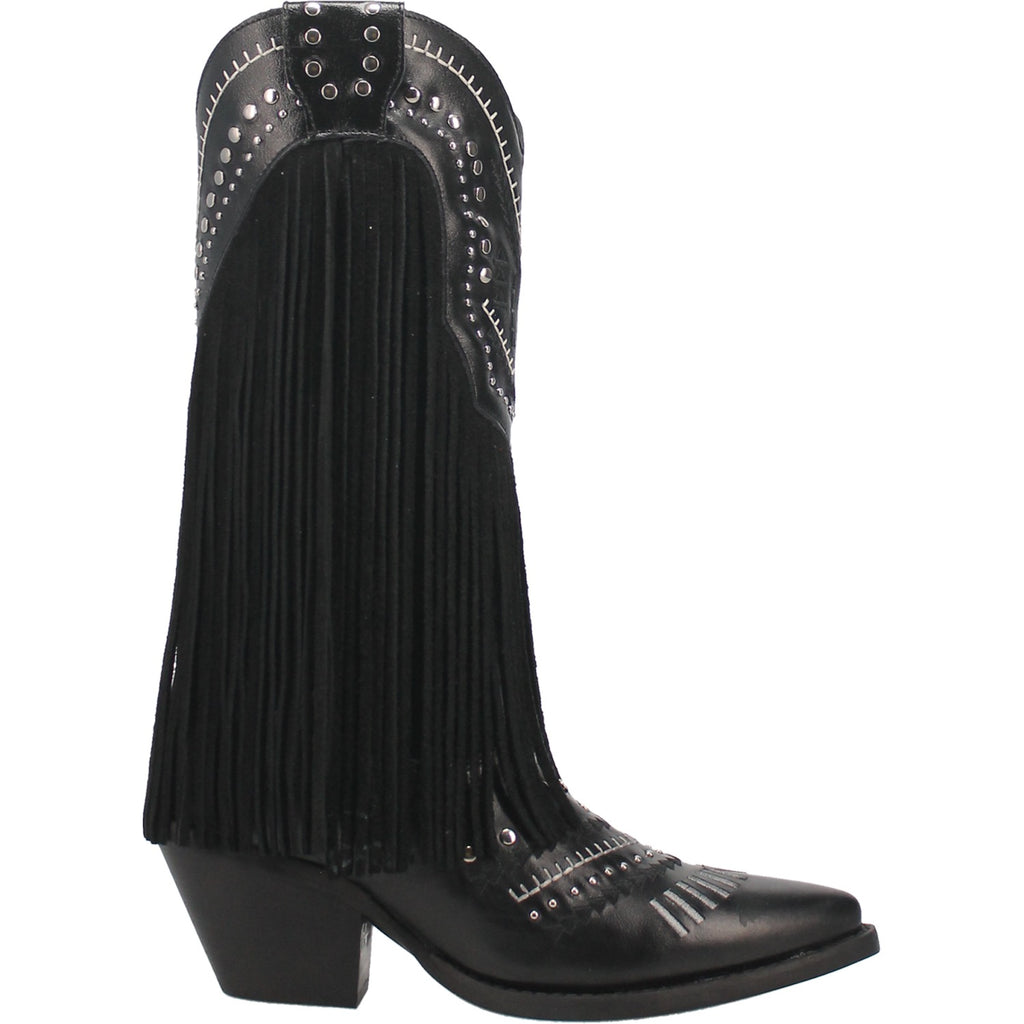 Black Gypsy Fringed Leather Boots