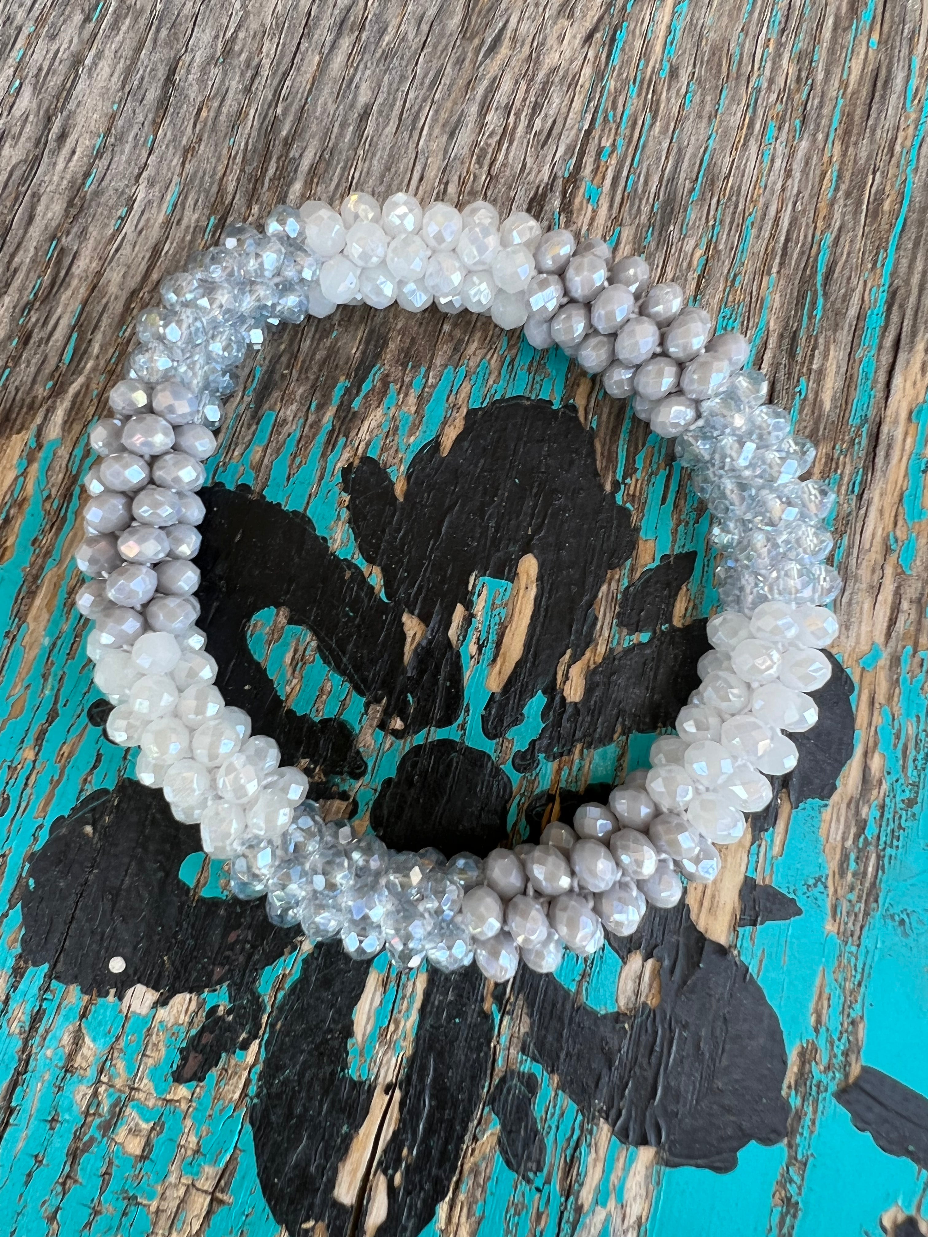 Shades of Silver Beaded Stretchy Bracelet