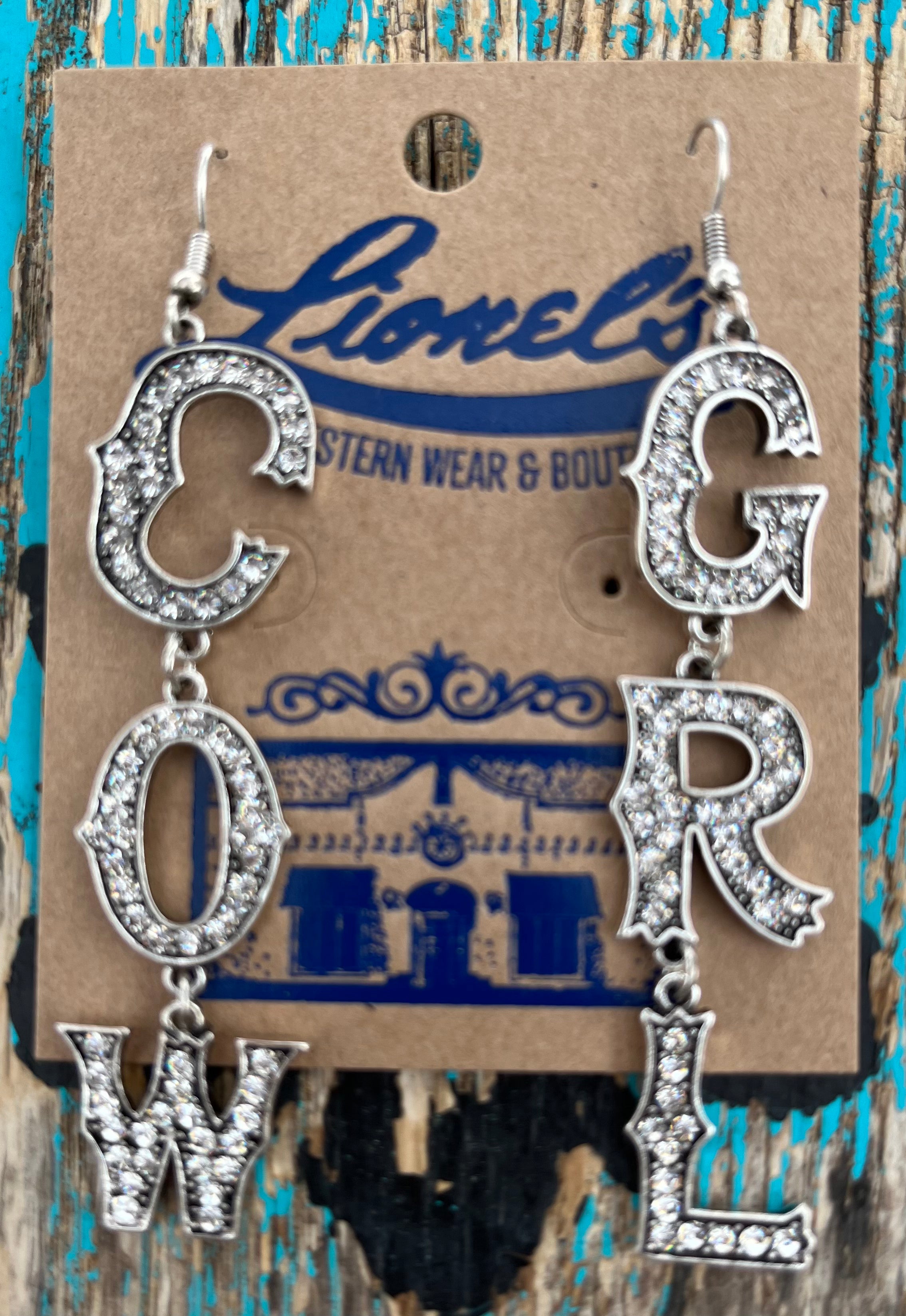 COWGRL Silver Rhinestone  Earrings