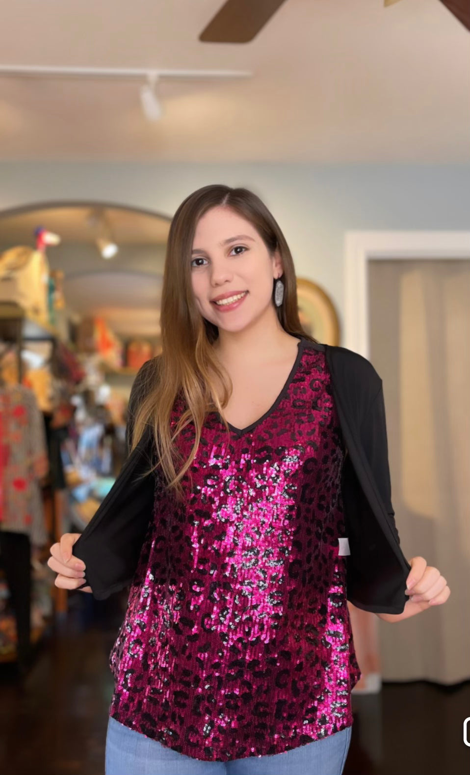 Fuchsia Animal Print Sequin Tank Top