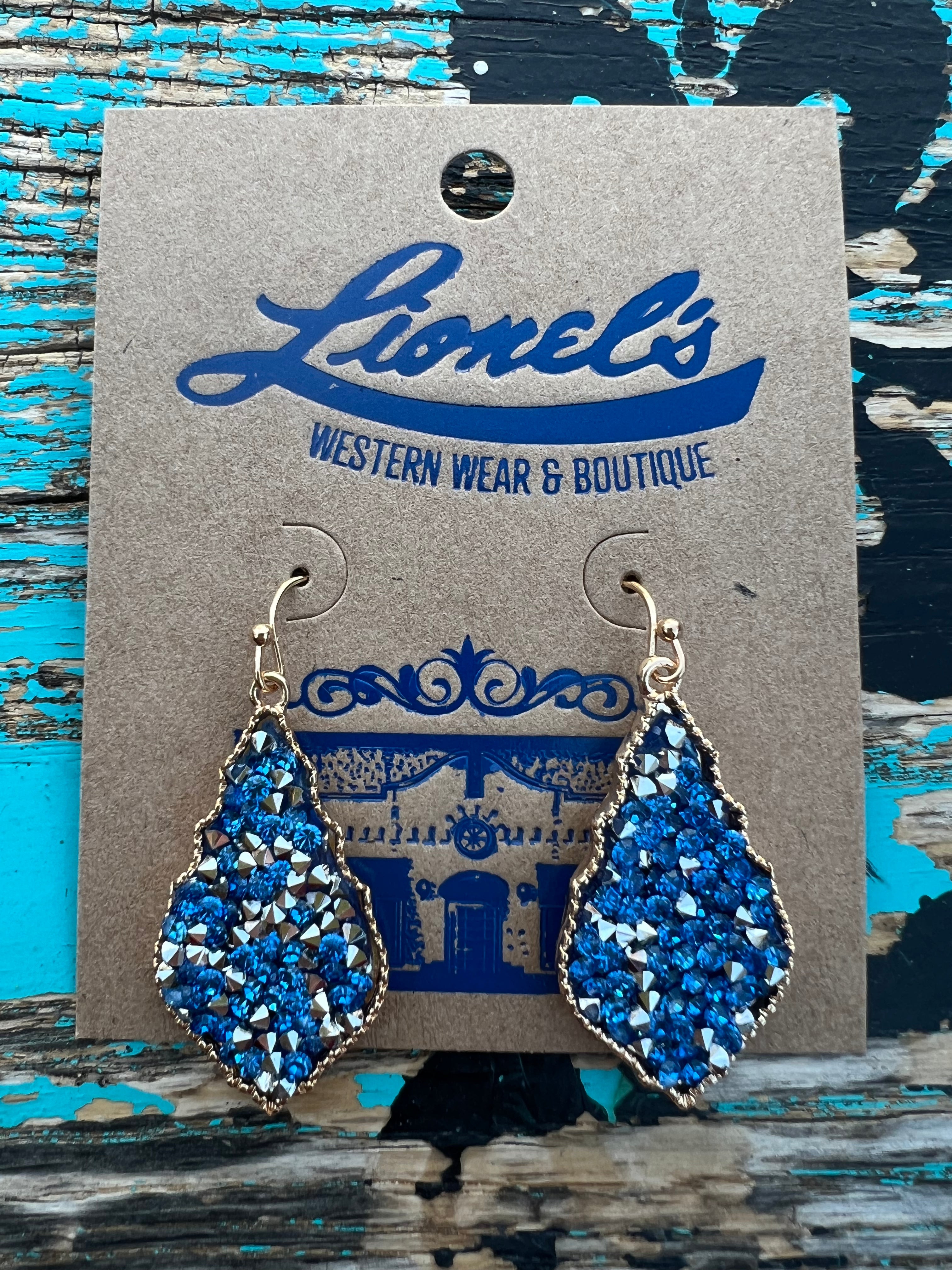 Designer Inspired Blue Crystal Earring/Dallas Cowboys