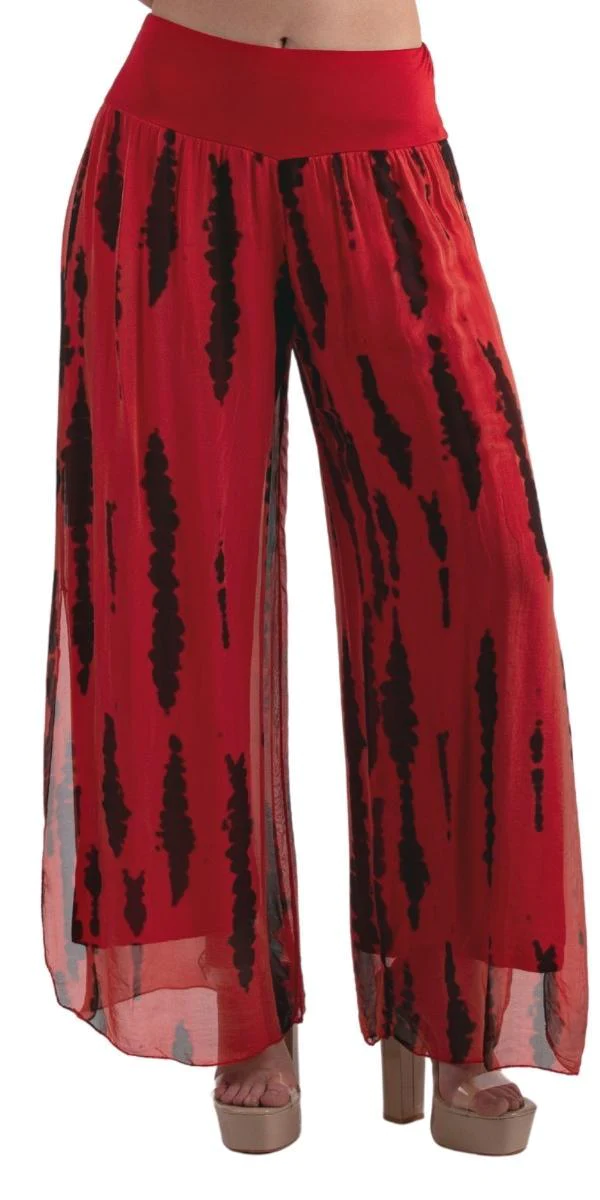 Black & Red Tie Dye Silk Pant w/ Side Slit