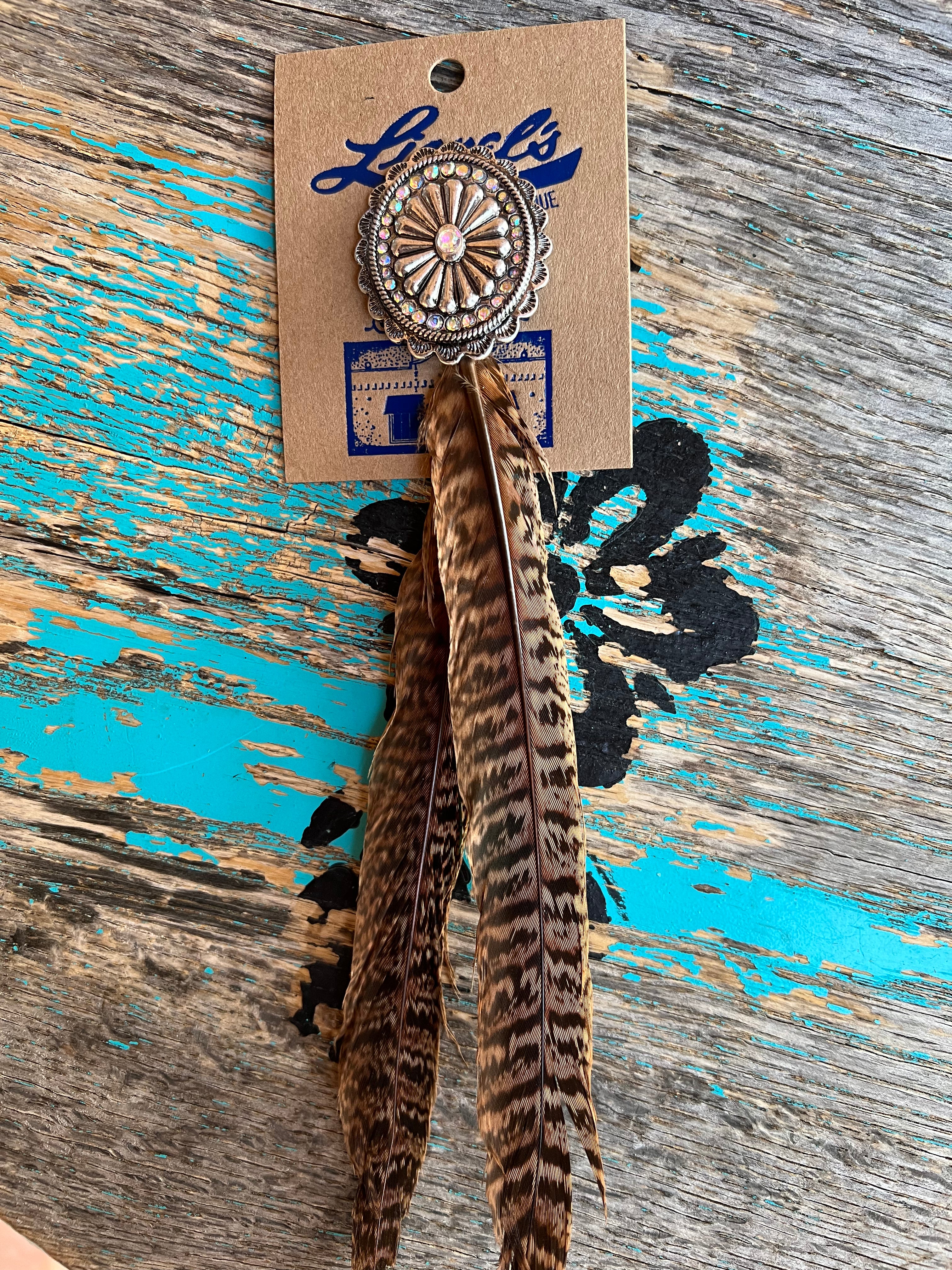 Concho & Brown Long Feather Hat Pin