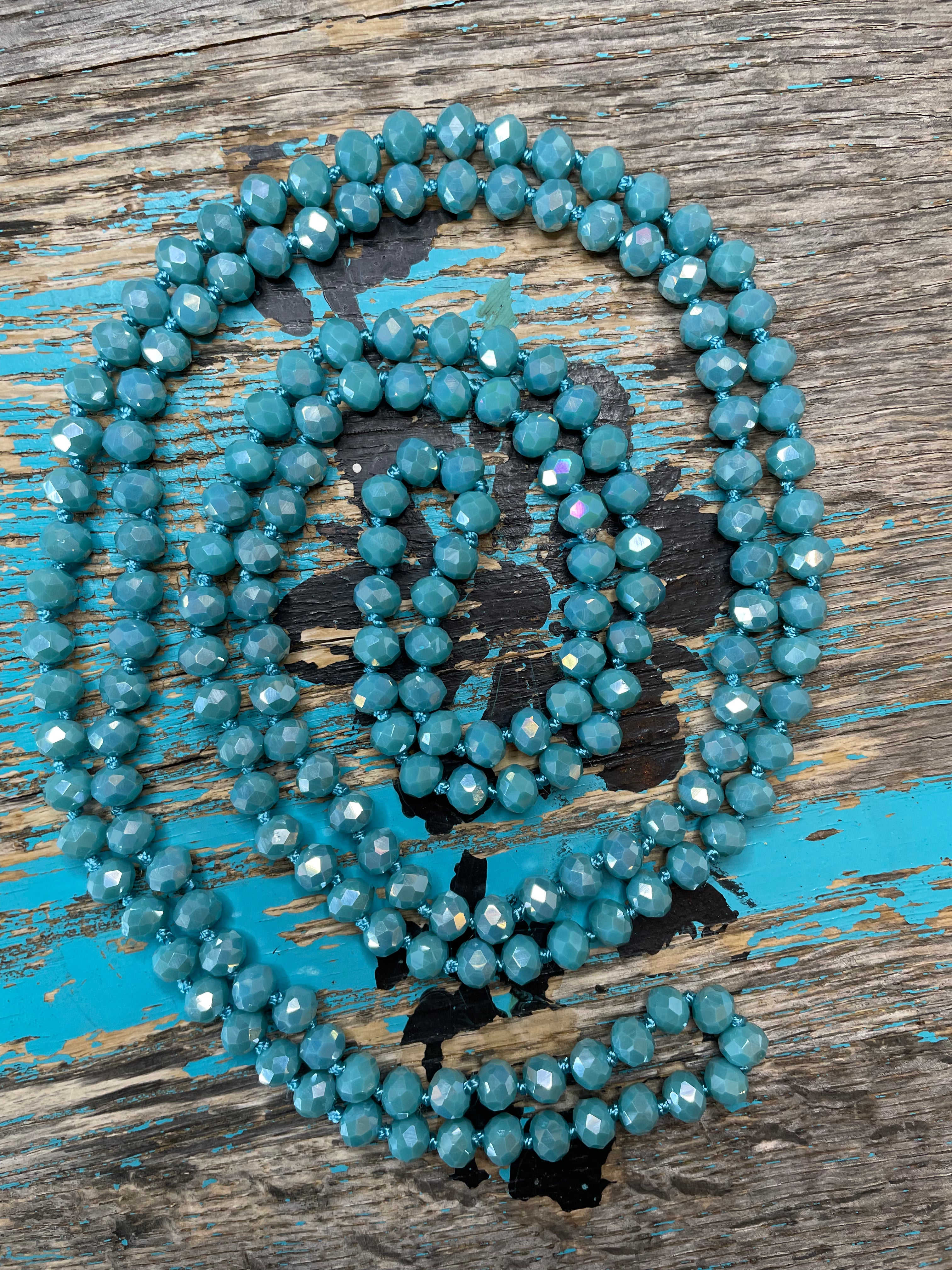 60" Hand Knotted Turquoise Bead Necklace