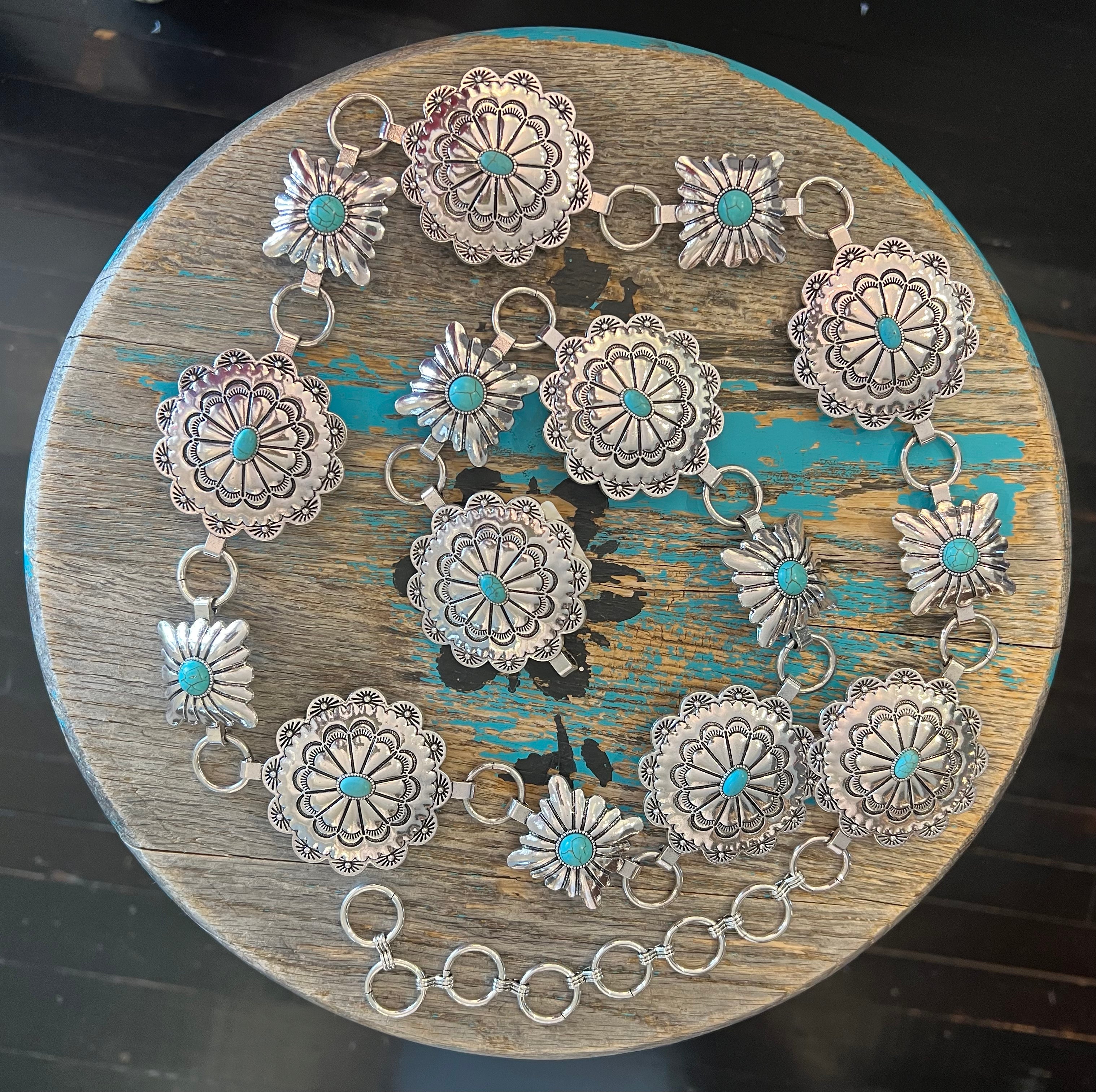 Silver Concho Link Belt w/ Turquoise Stones