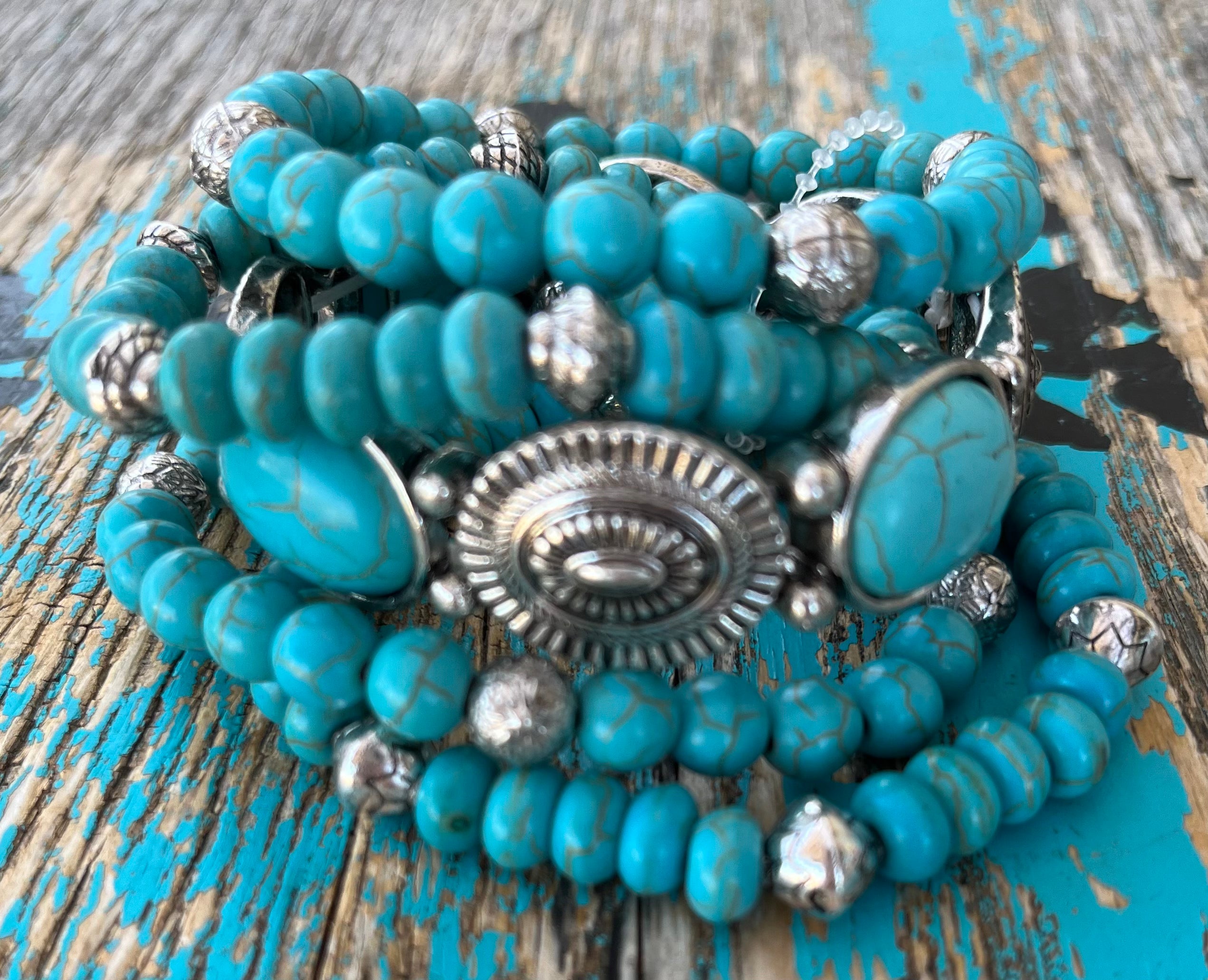 Turquoise & Oval Silver Conchos Multi Bracelets