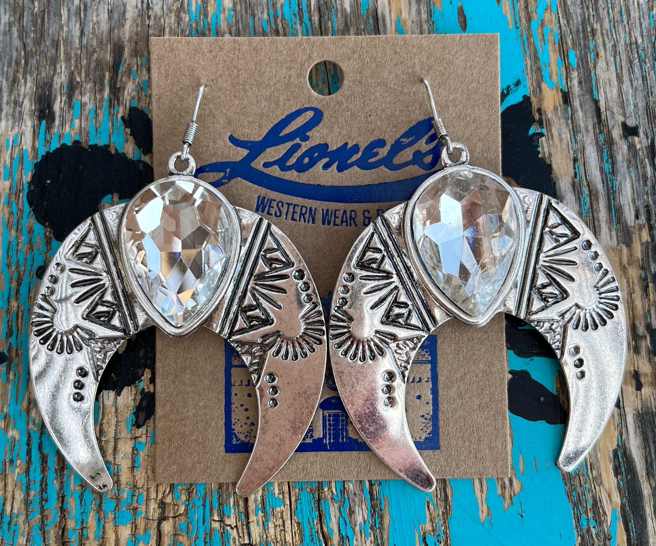 Silver & Large Crystal Dangling Earring